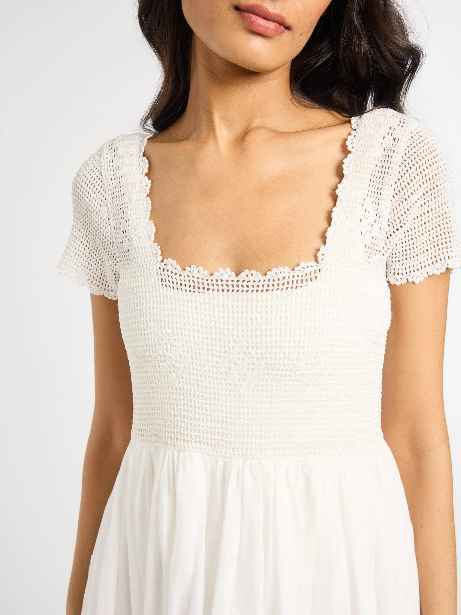 Carla Crochet Dress in White fancy fit
