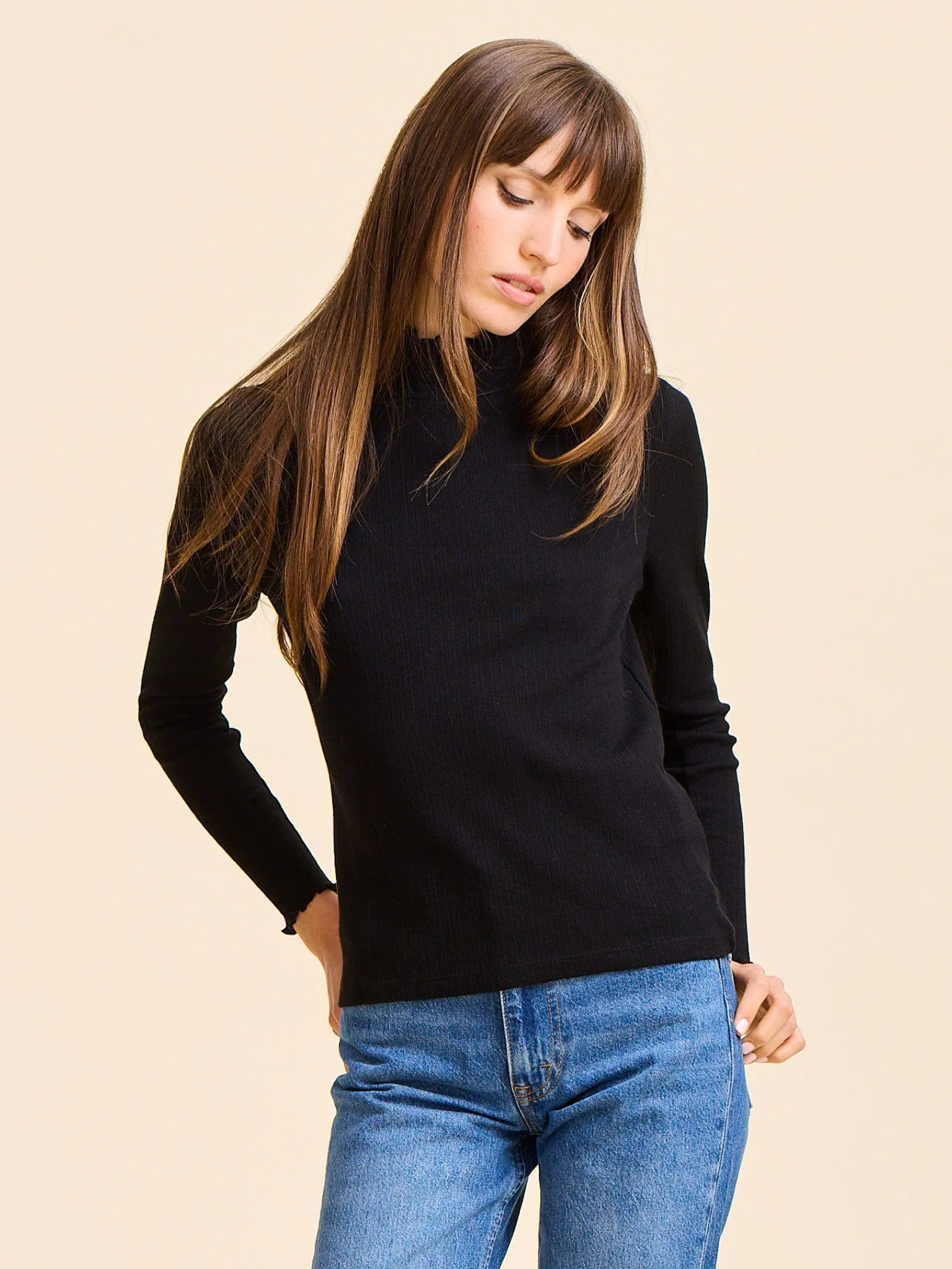 Carmela Pointelle Turtleneck in Black Laidback Fit