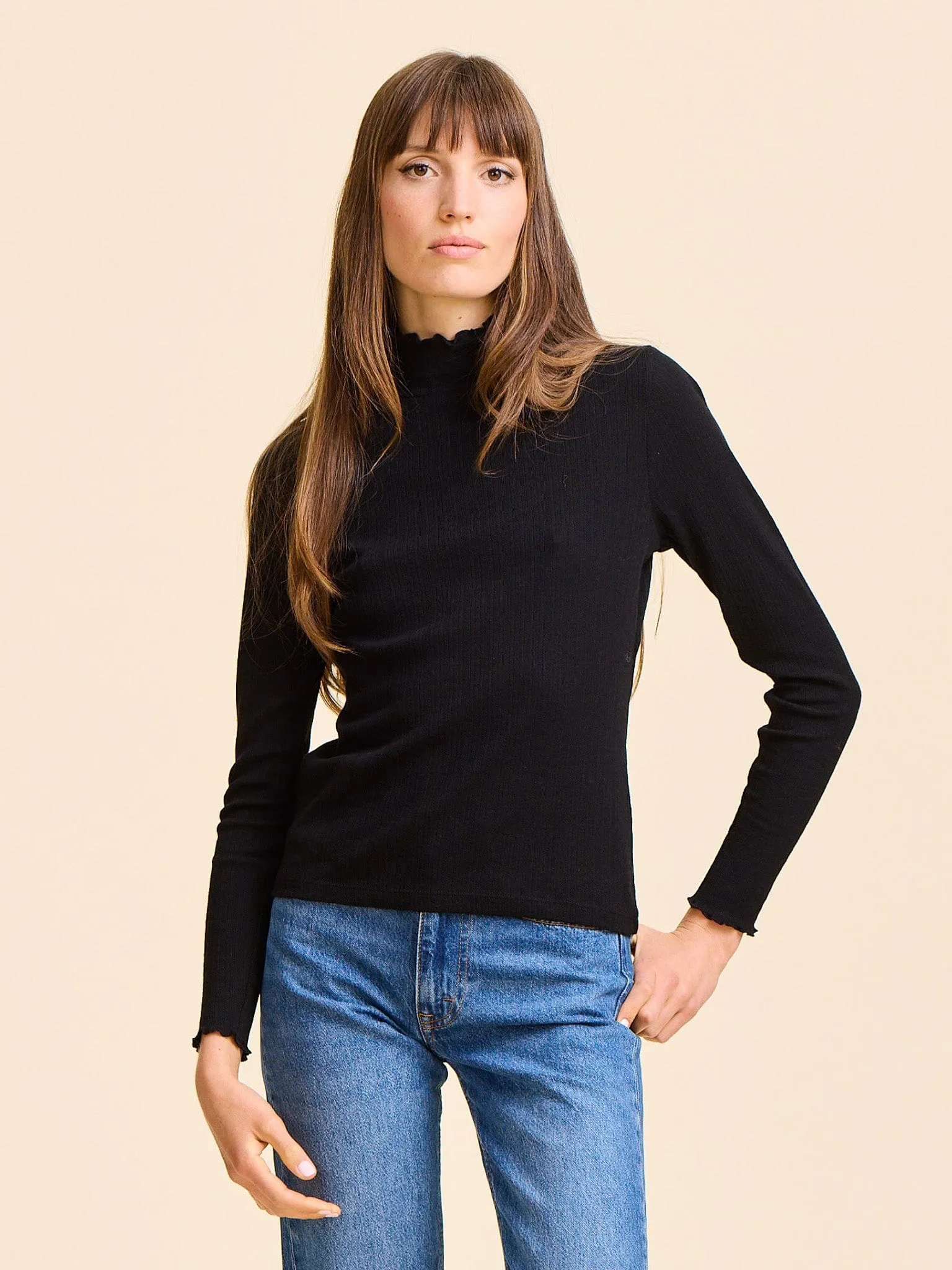 Carmela Pointelle Turtleneck in Black Quiet Days