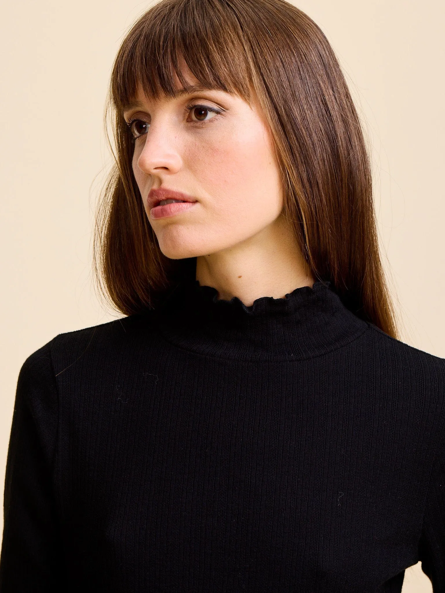 Carmela Pointelle Turtleneck in Black Chill Look