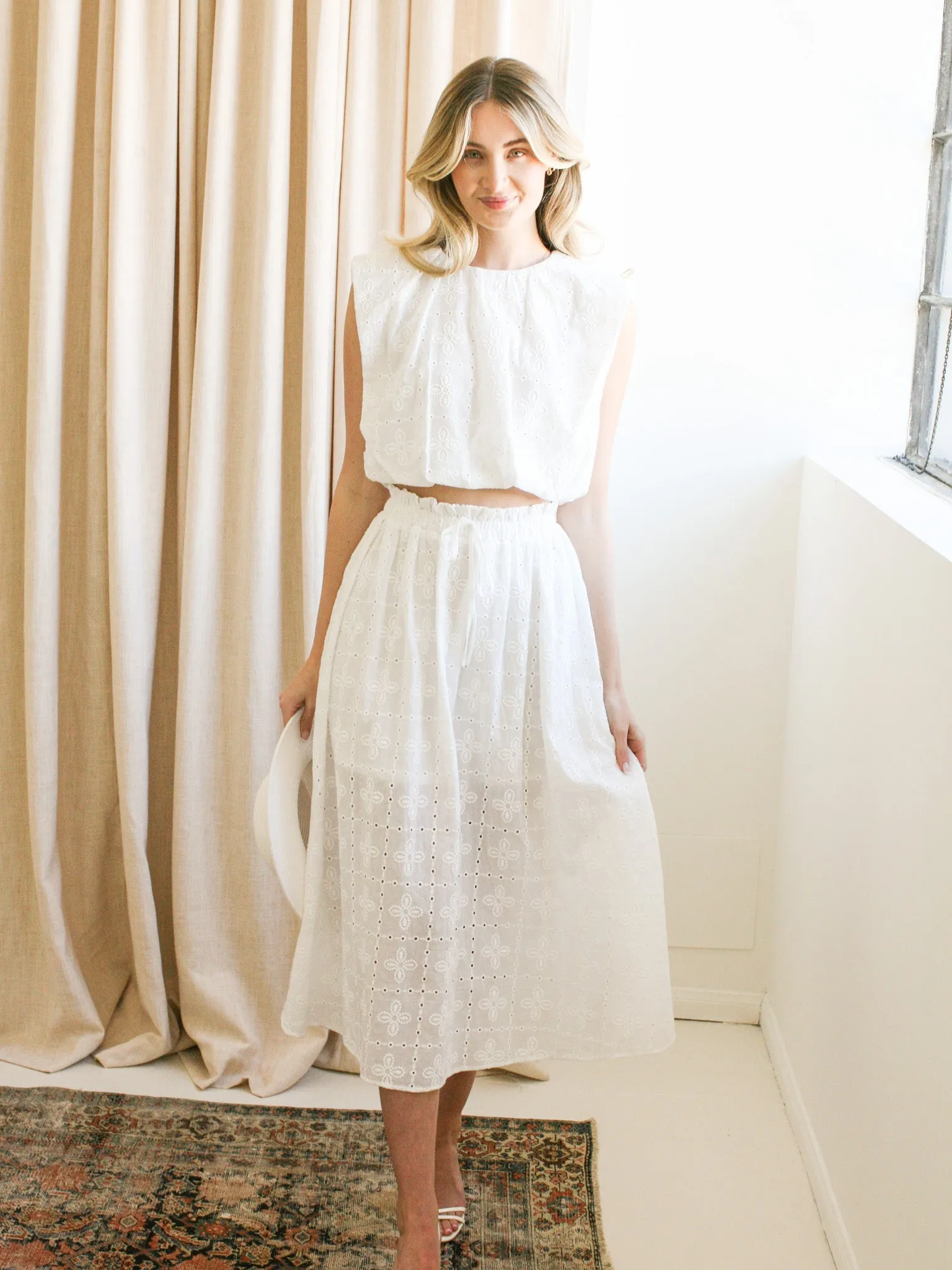 Carolina Eyelet Midi Skirt free style