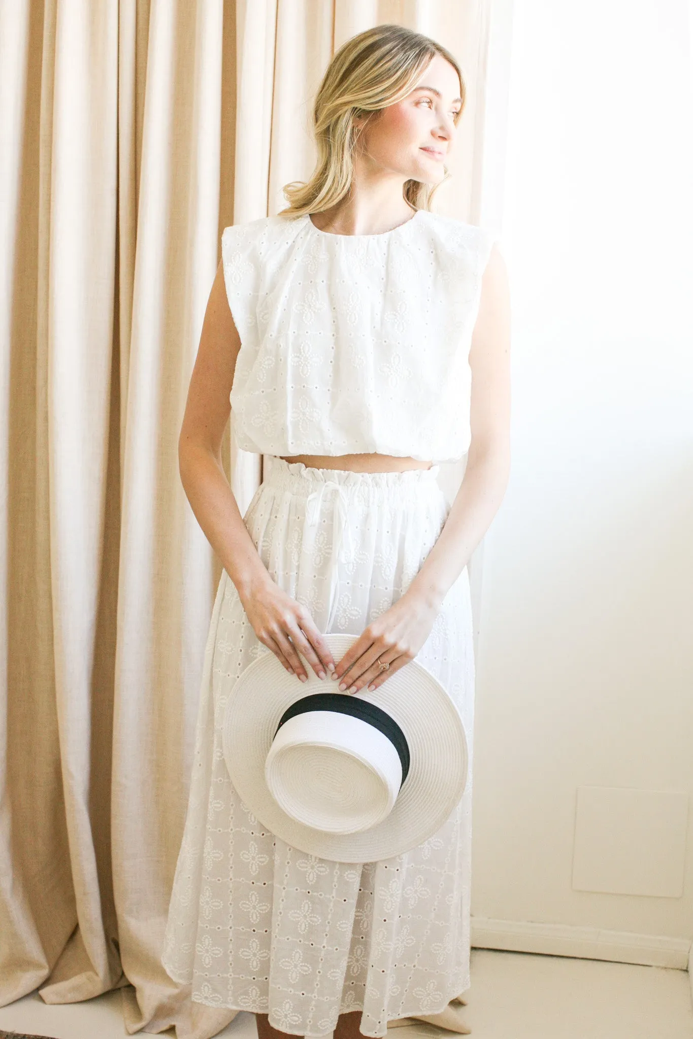 Carolina Eyelet Midi Skirt natural grace