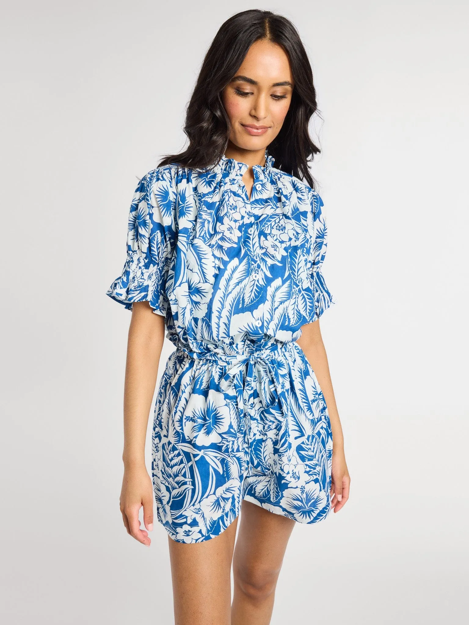 Cary Short in Blue Hibiscus reinforced stitching