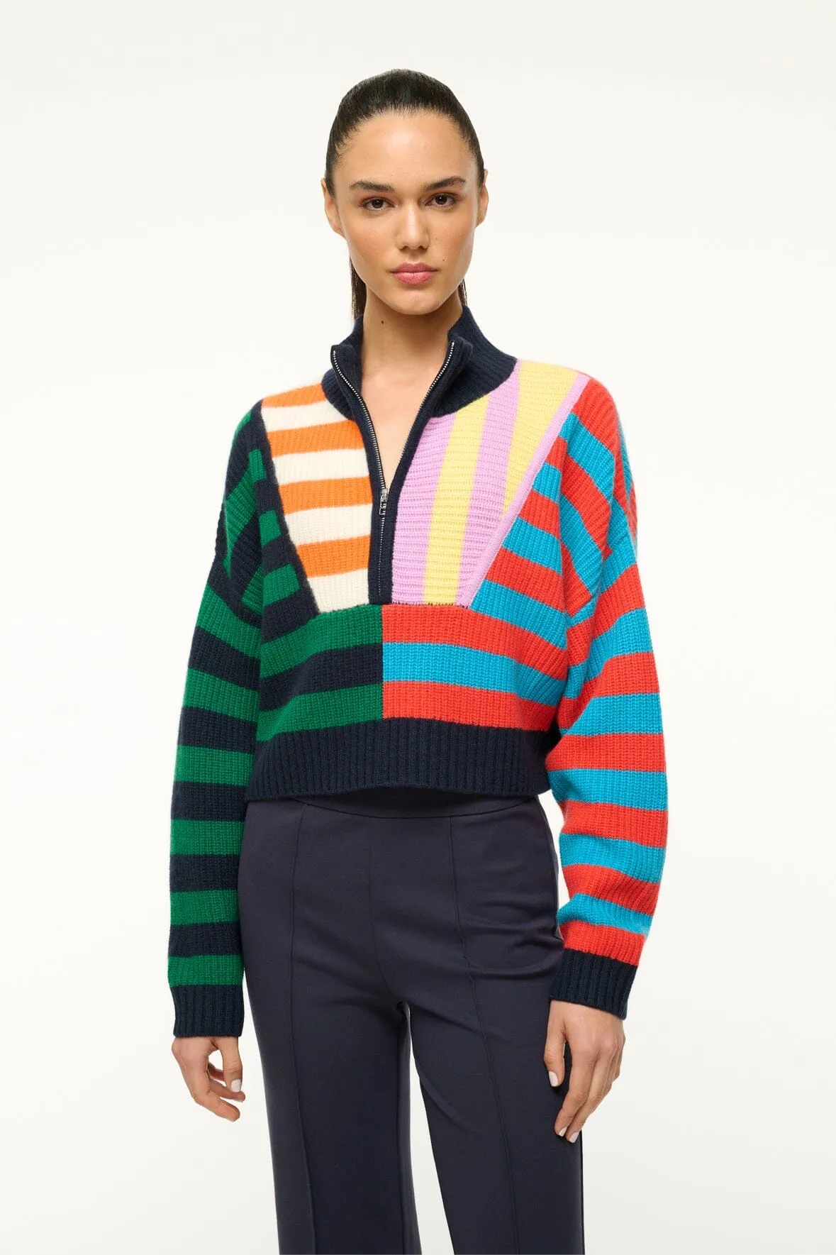 CASHMERE CROPPED HAMPTON SWEATER | CABANA STRIPE MULTI Style Mind