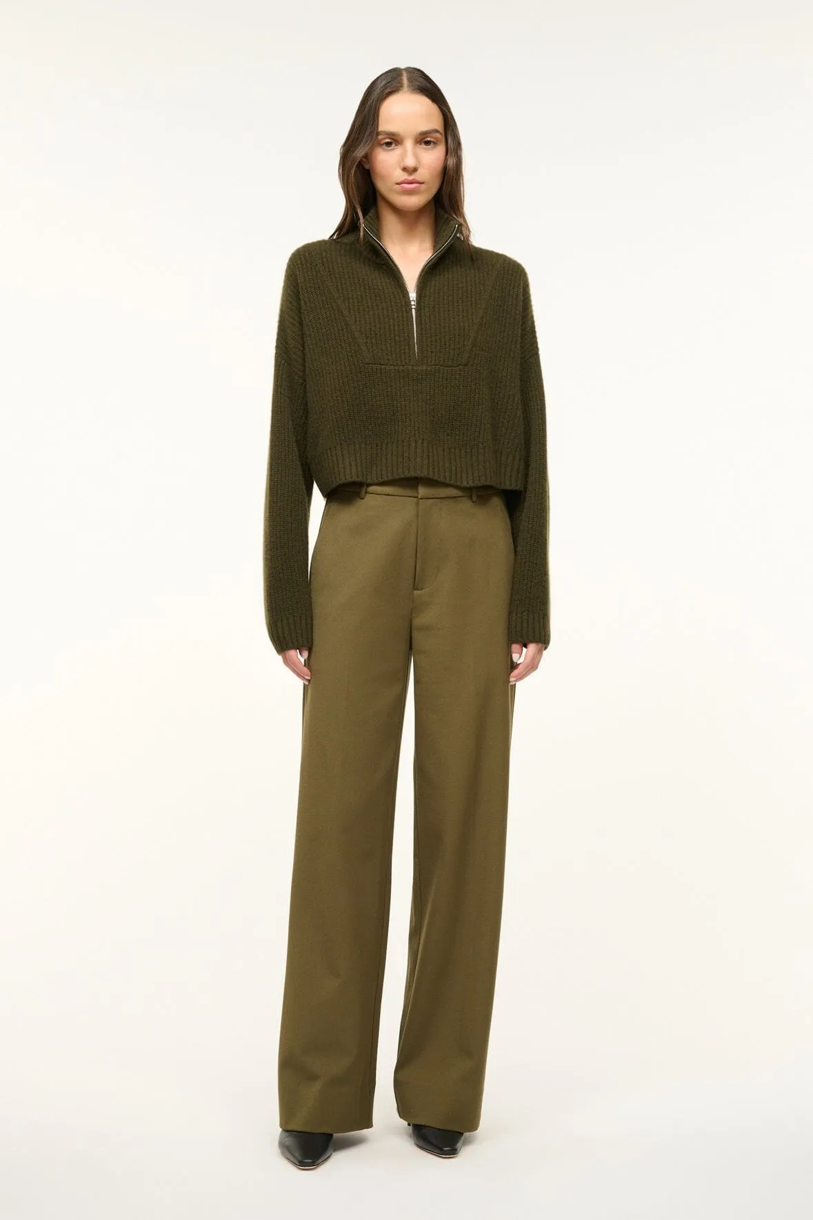 CASHMERE CROPPED HAMPTON SWEATER | OLIVE Timeless Mood