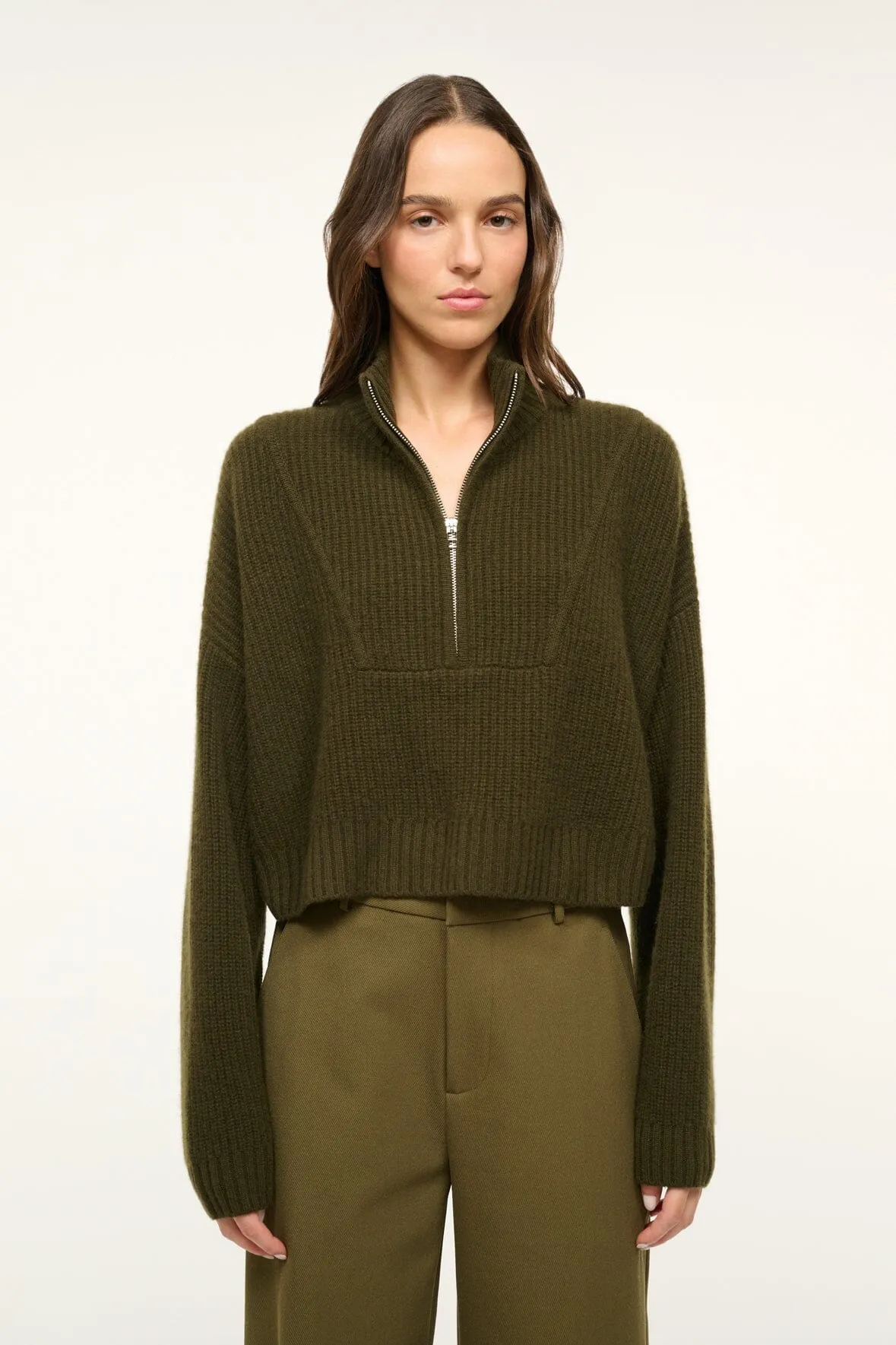 CASHMERE CROPPED HAMPTON SWEATER | OLIVE Stay Warm