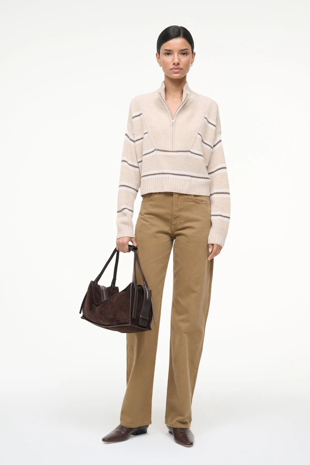 CASHMERE CROPPED HAMPTON SWEATER | WHISPER STRIPE Work Ready