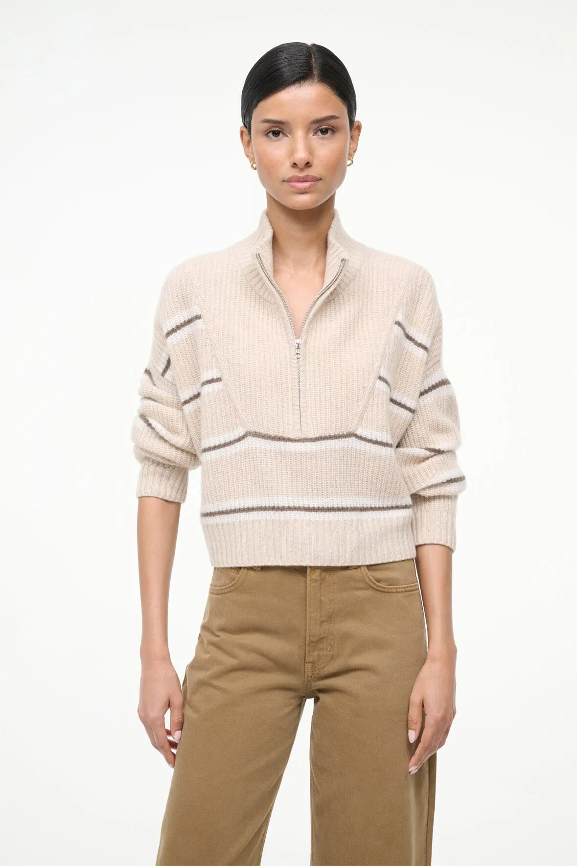 CASHMERE CROPPED HAMPTON SWEATER | WHISPER STRIPE Everyday Warmth
