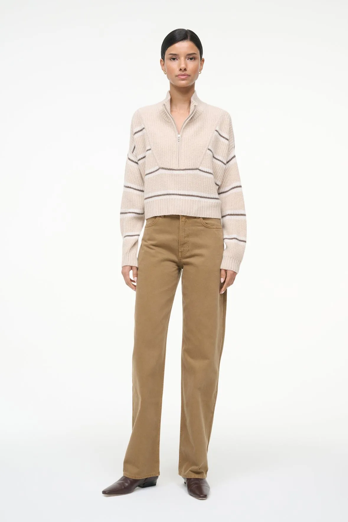 CASHMERE CROPPED HAMPTON SWEATER | WHISPER STRIPE Light Chill