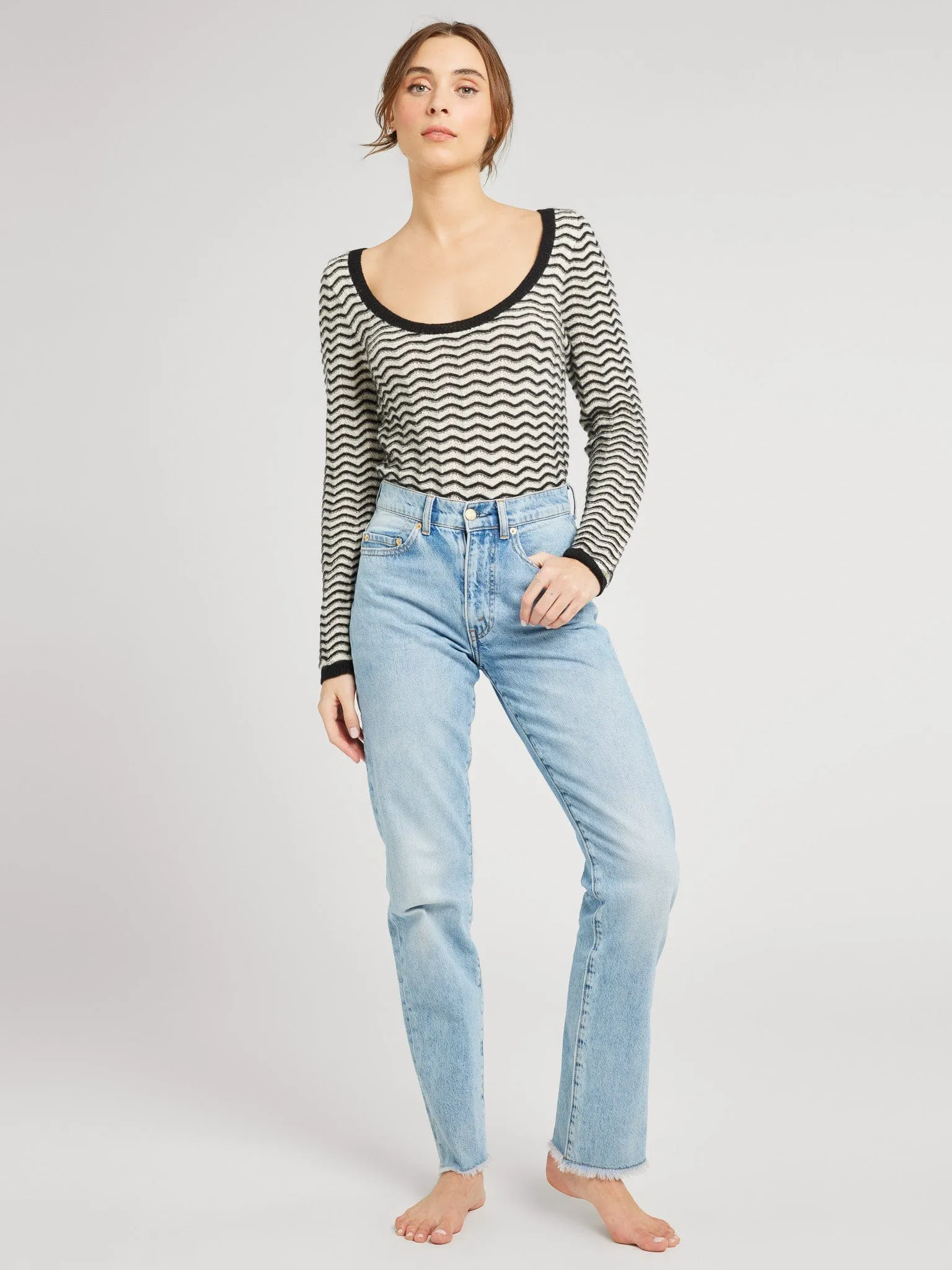 Catalina Pullover in Black & Ivory Soft Texture