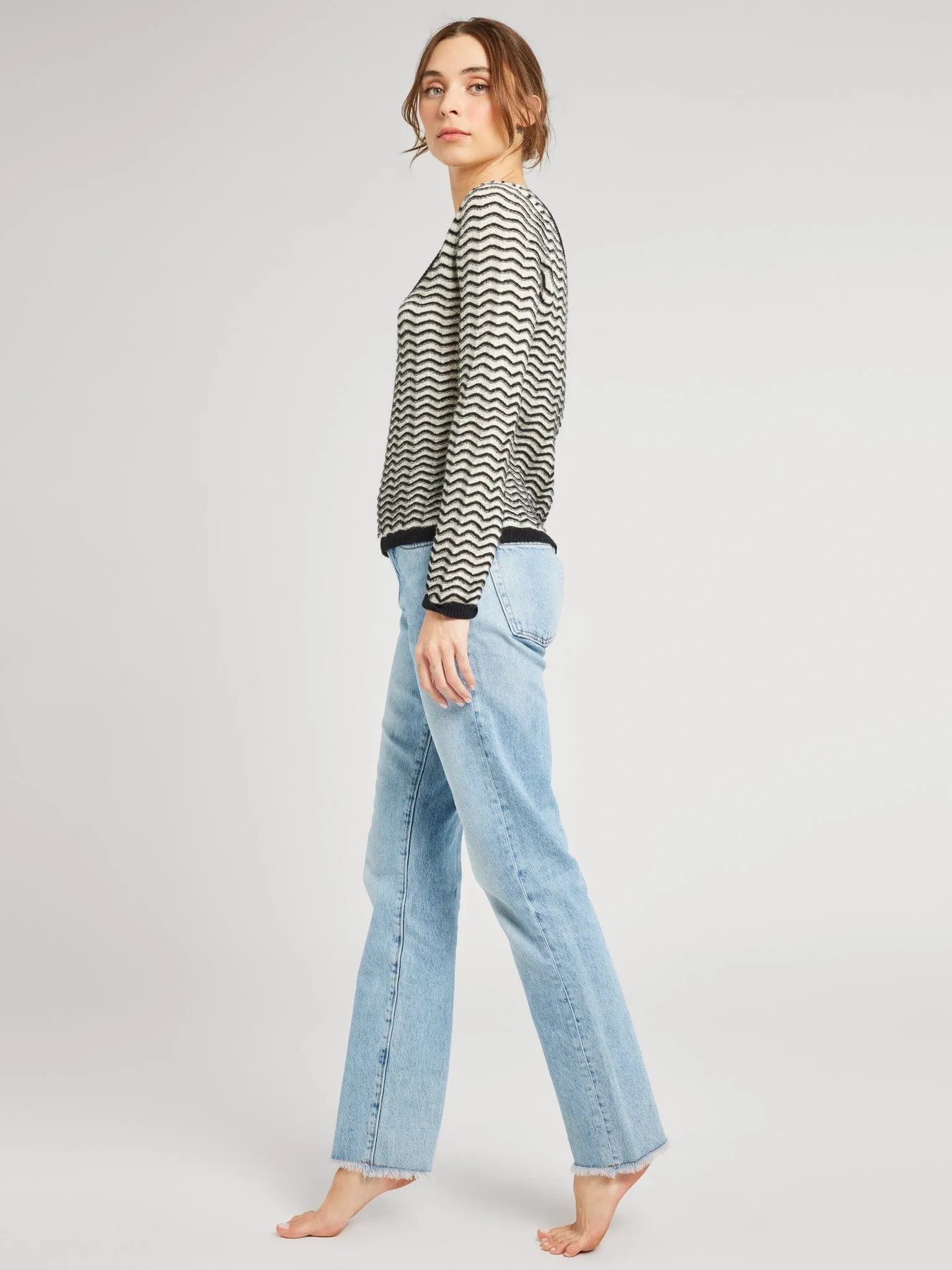 Catalina Pullover in Black & Ivory Soft Texture