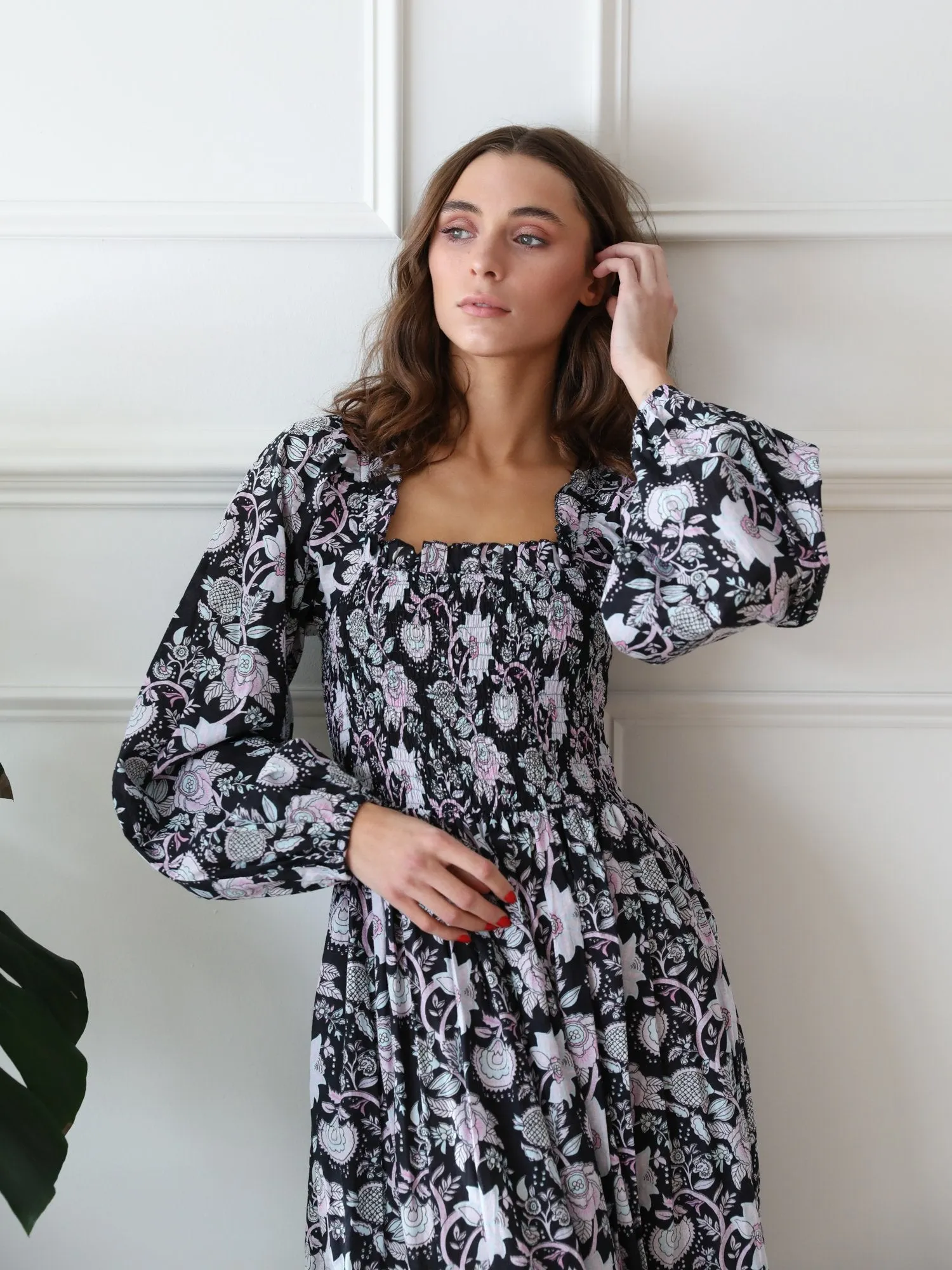Catherine Dress in Tropical Night garden vibe