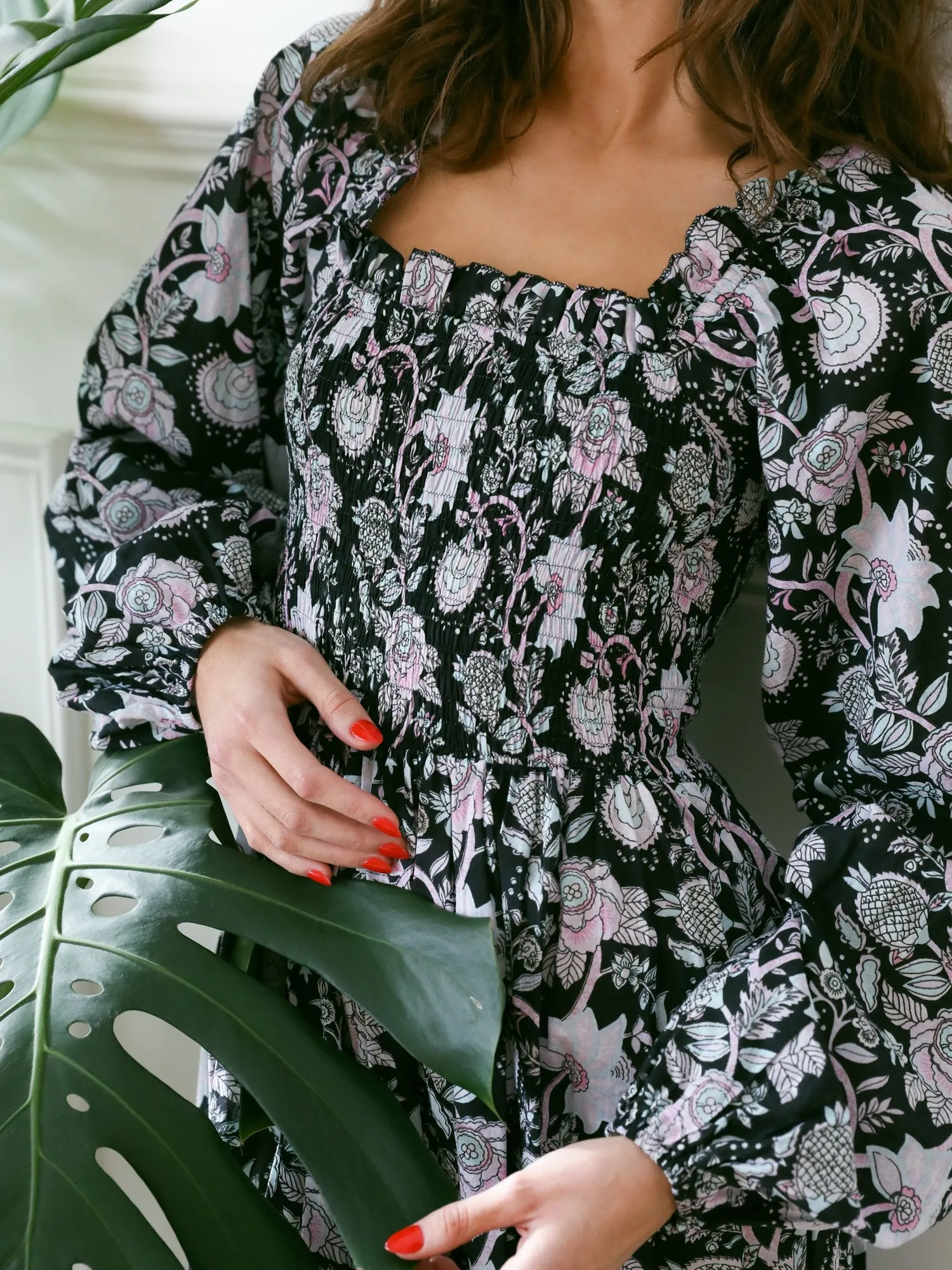 Catherine Dress in Tropical Night muted glam