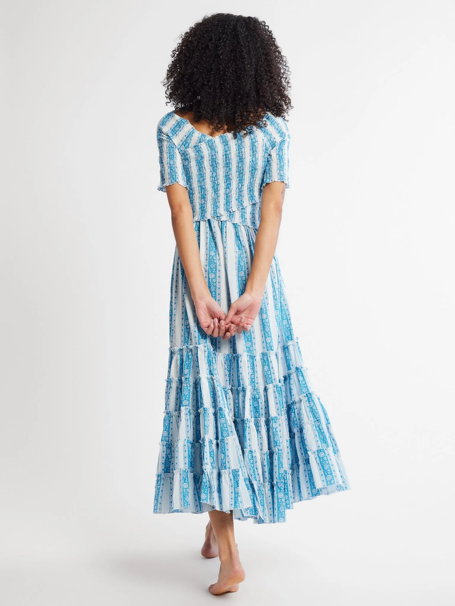 Celia Dress in Aqua Jaipur Stripe effortless glam