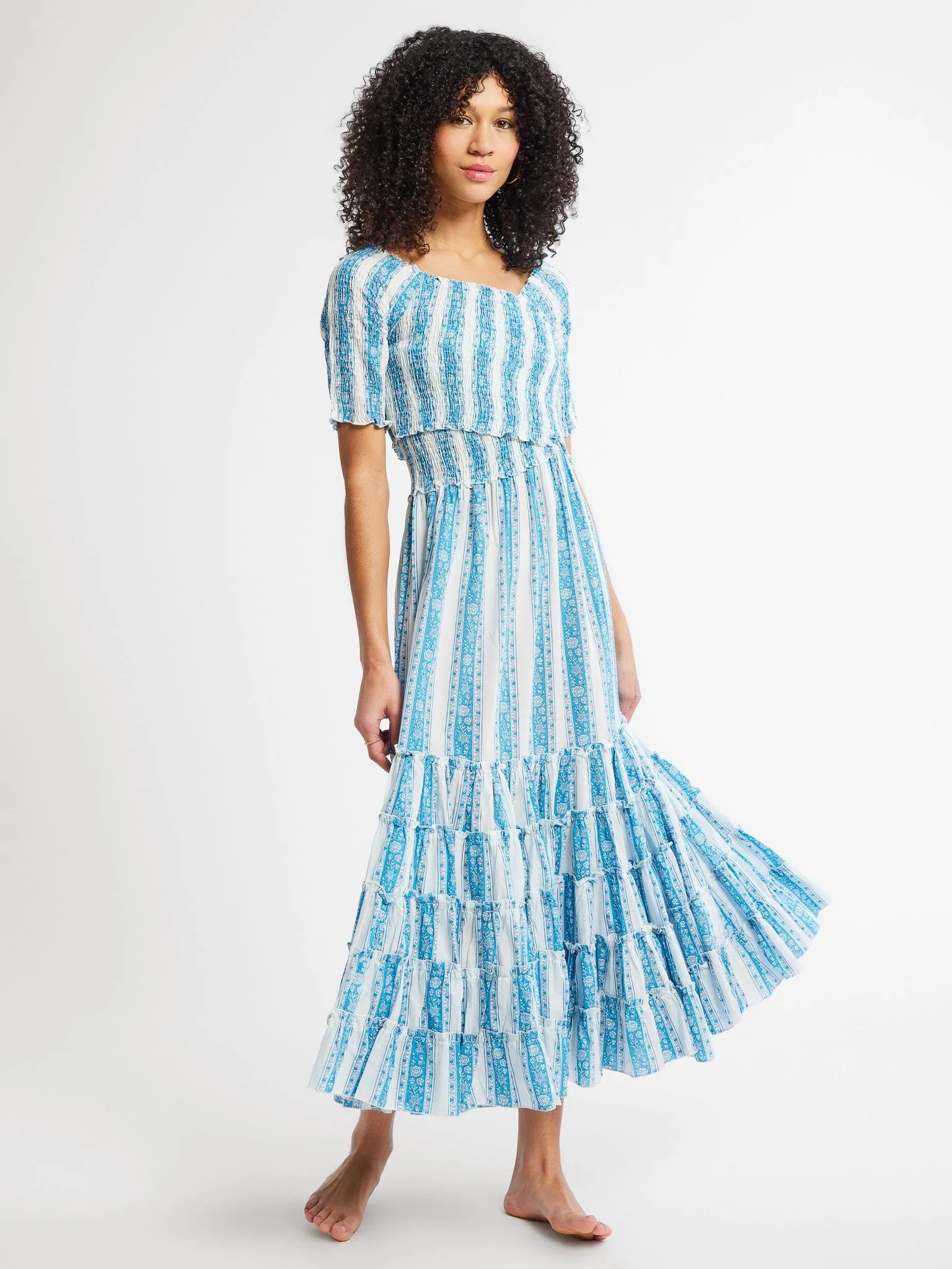Celia Dress in Aqua Jaipur Stripe street edit