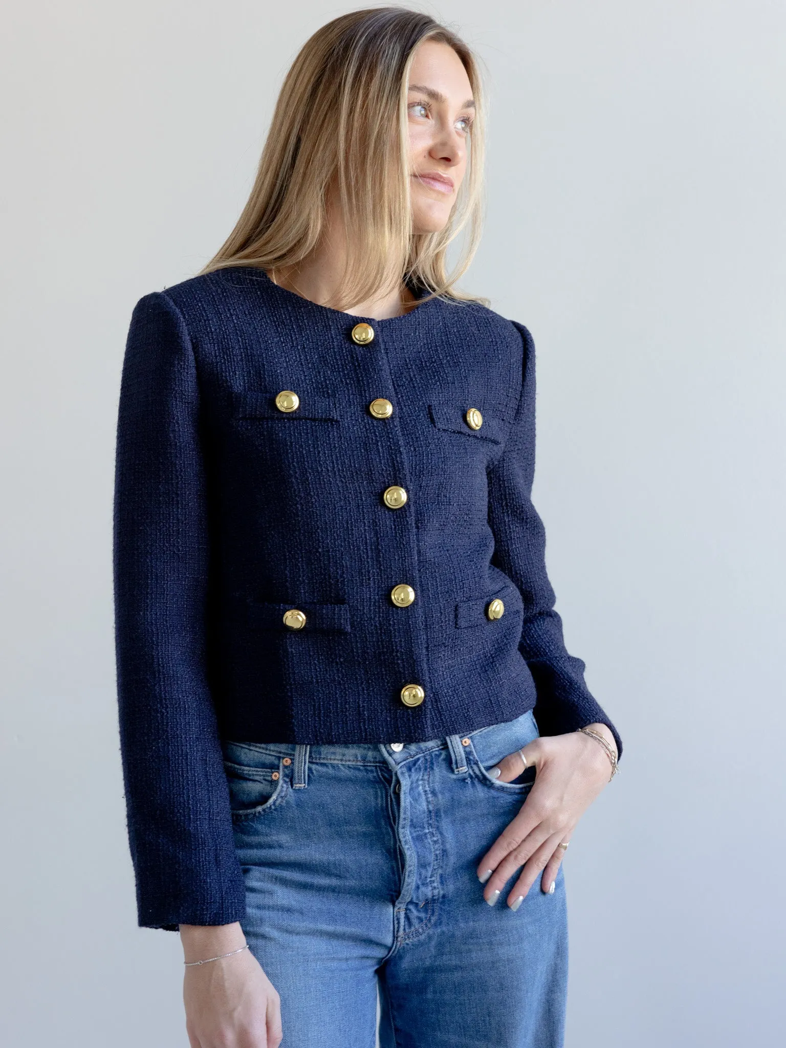 Claire Tweed Button Jacket sunset hush