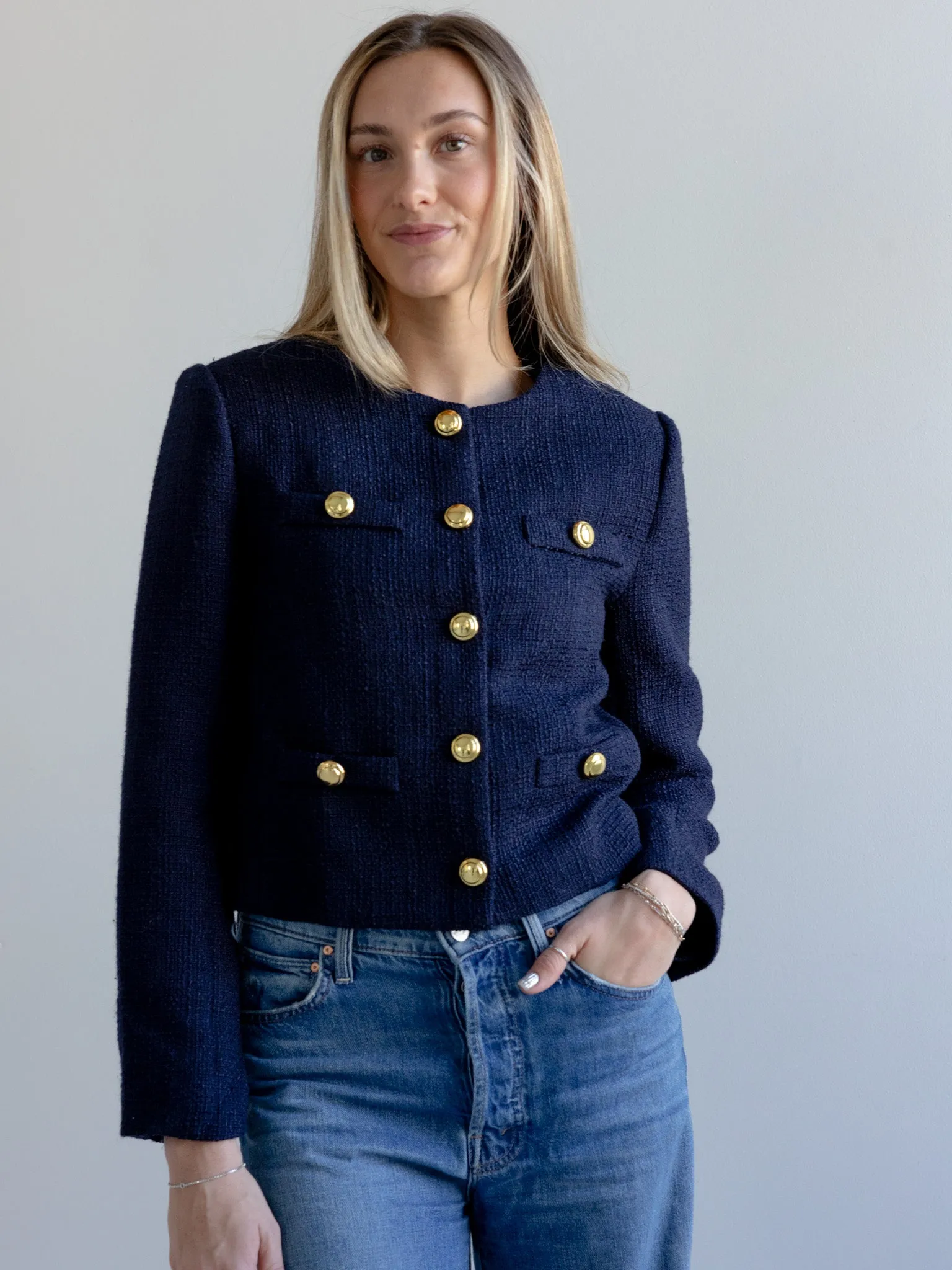 Claire Tweed Button Jacket dawn touch