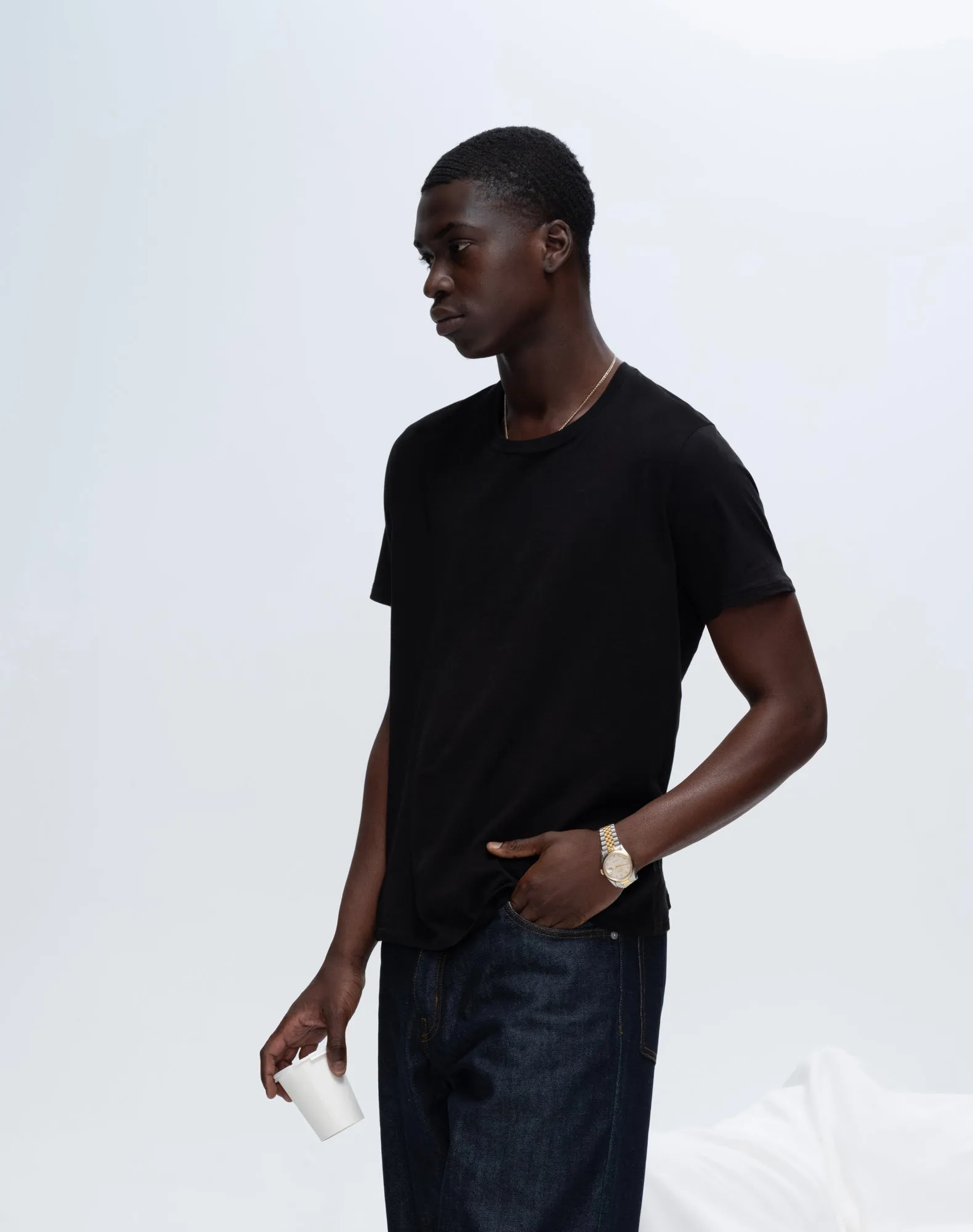 Classic Jersey Crew Neck Tee - Black walk free