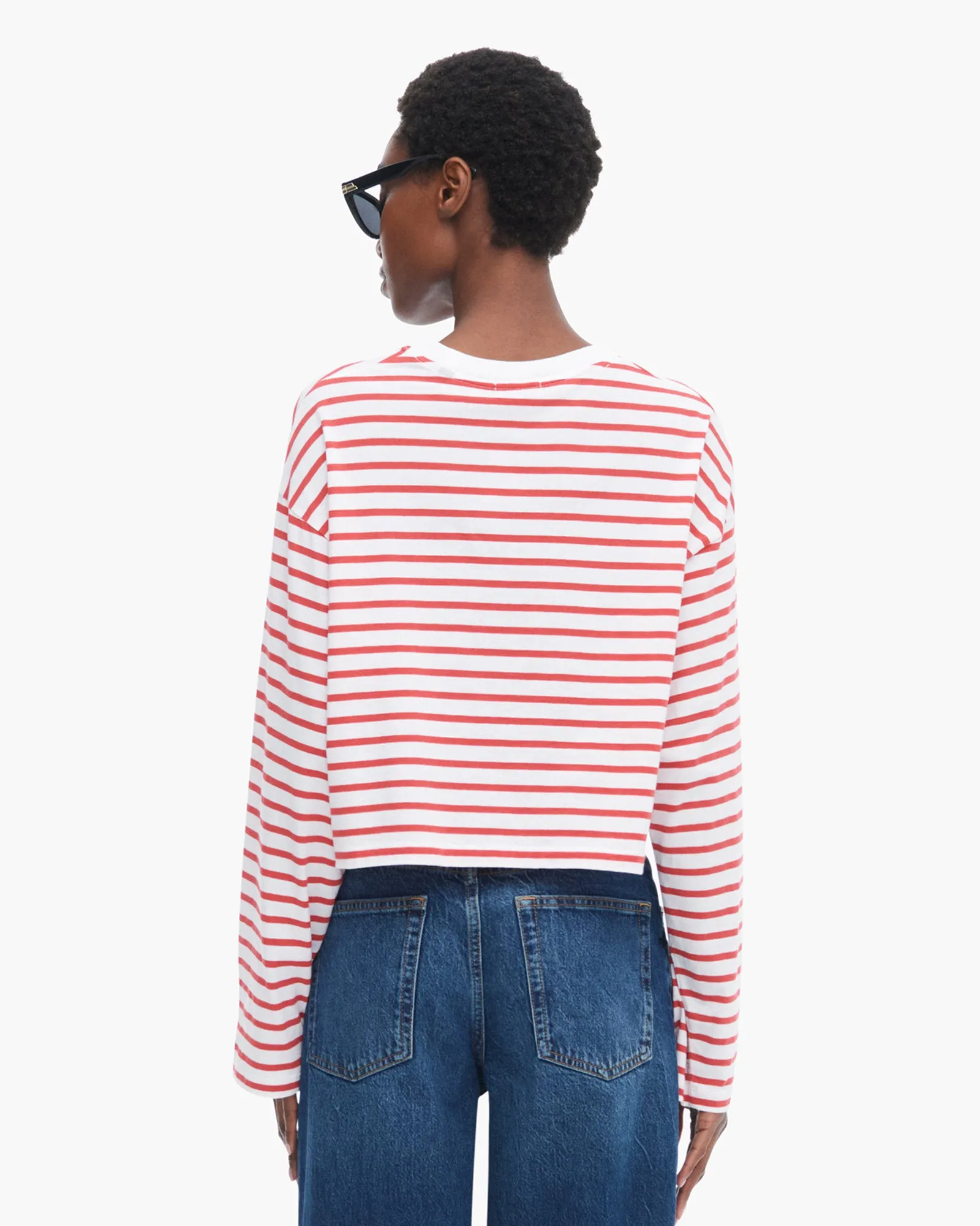Classic Jersey Long Sleeve Crew Neck Boxy Tee - White/ Cardinal Red lounge ready