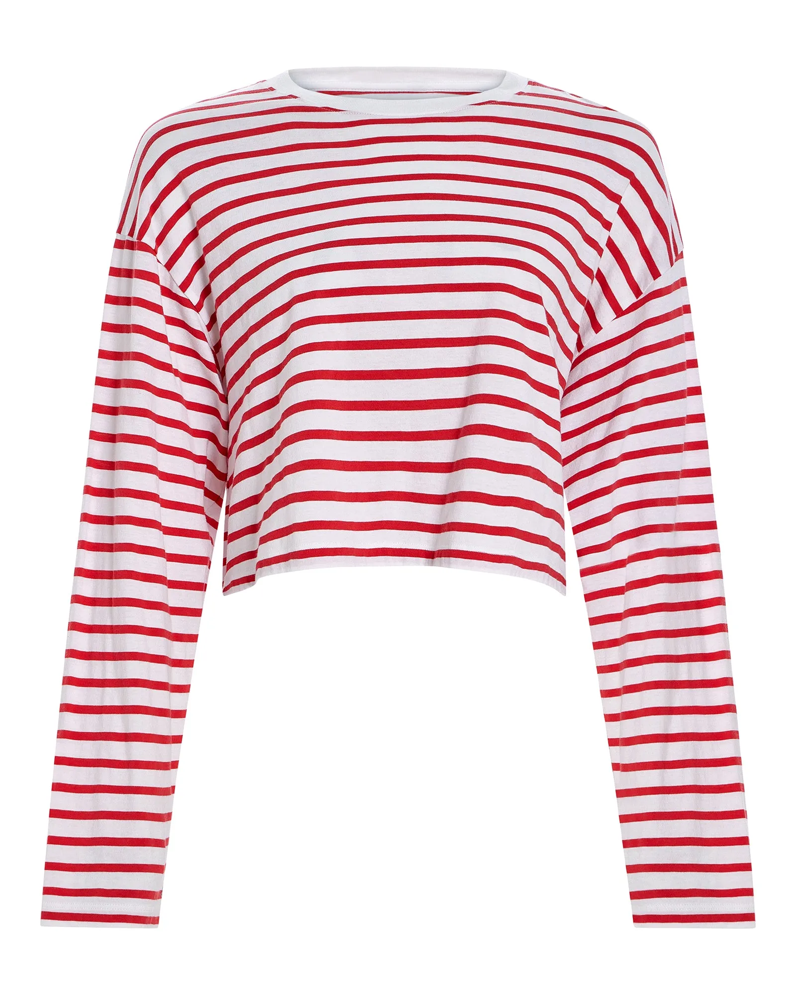 Classic Jersey Long Sleeve Crew Neck Boxy Tee - White/ Cardinal Red new wave