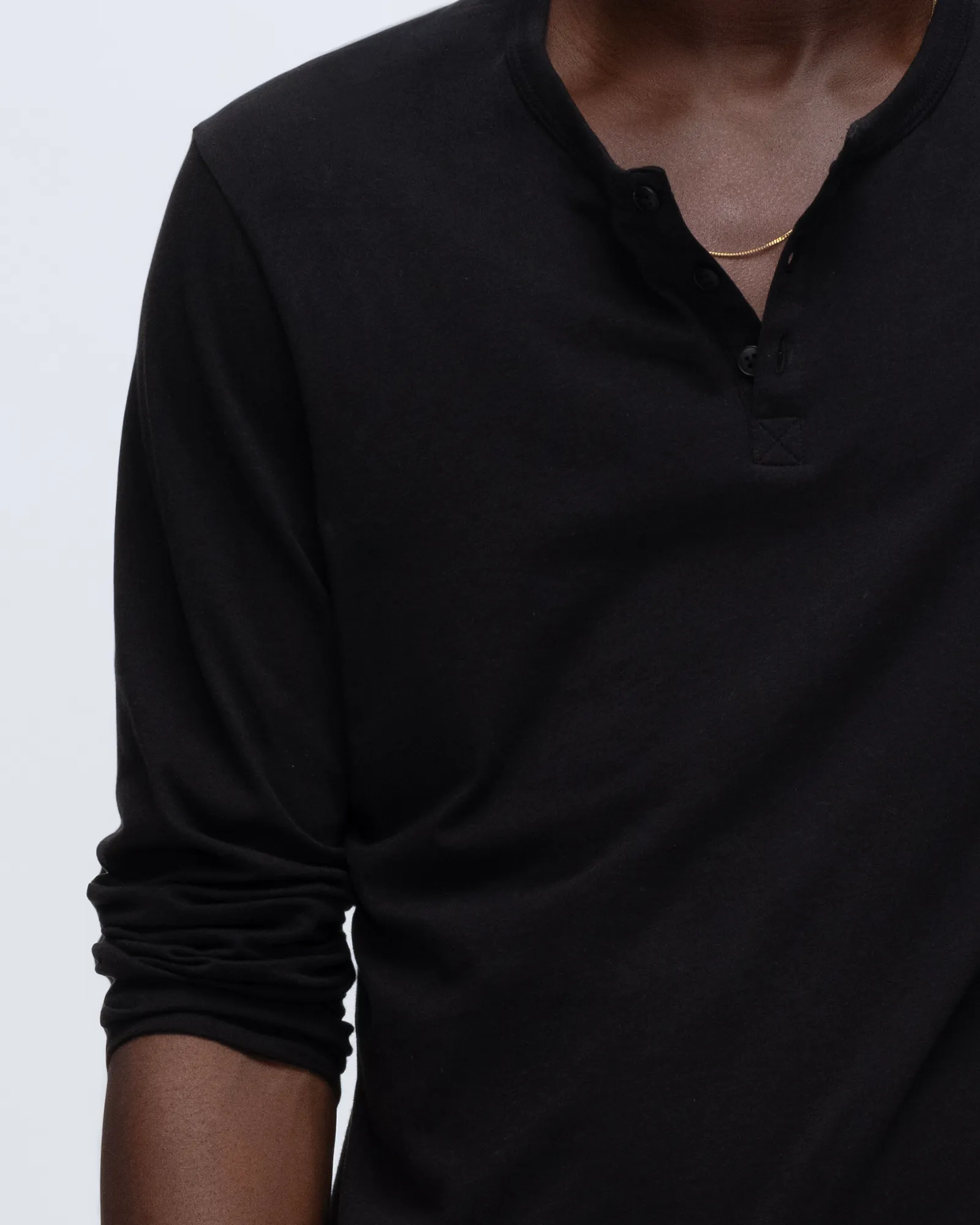 Classic Jersey Long Sleeve Henley - Black clean fit
