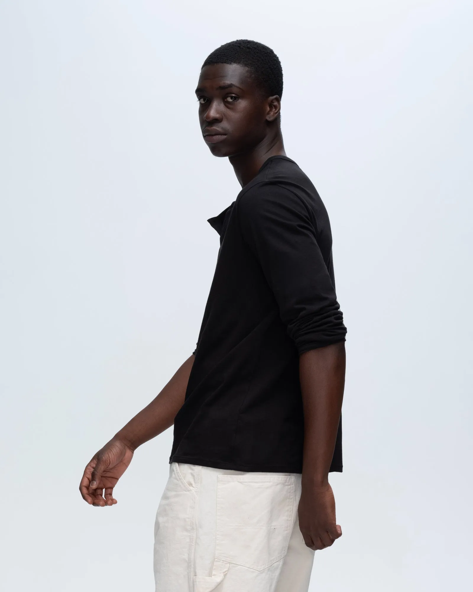 Classic Jersey Long Sleeve Henley - Black energy mood