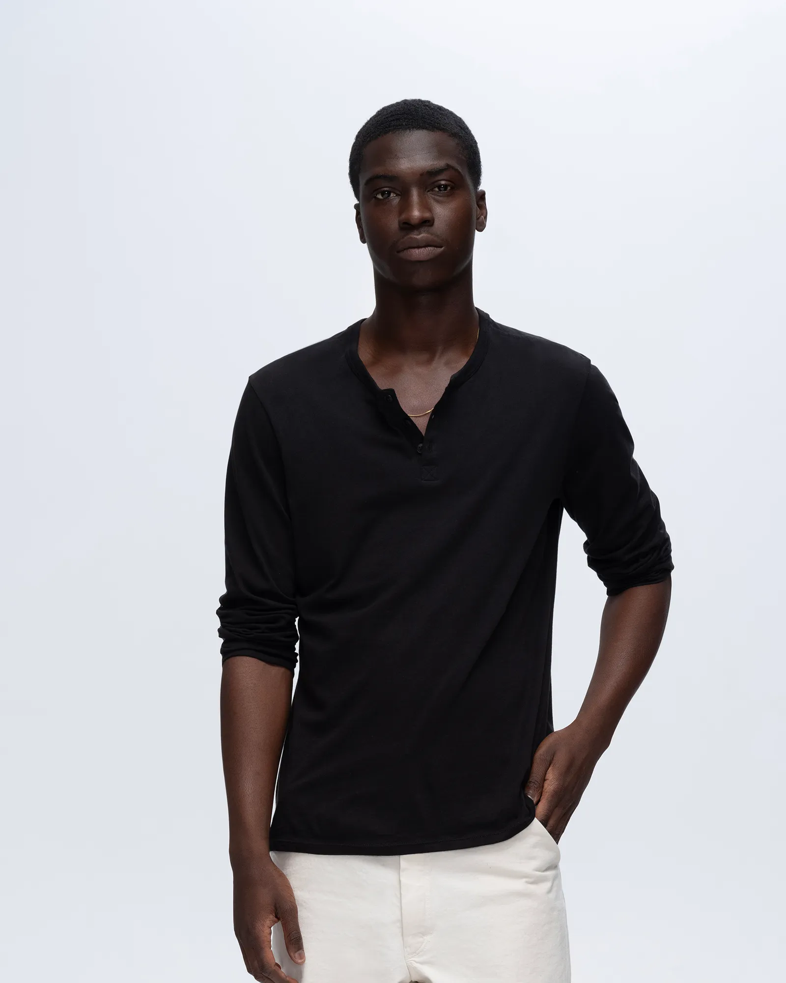 Classic Jersey Long Sleeve Henley - Black basic vibe