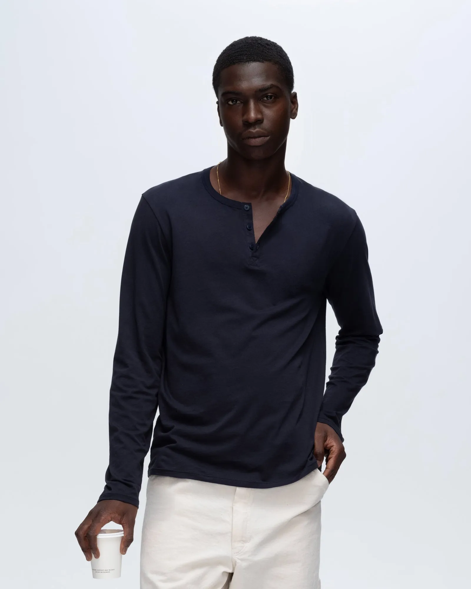 Classic Jersey Long Sleeve Henley - Midnight edge detail