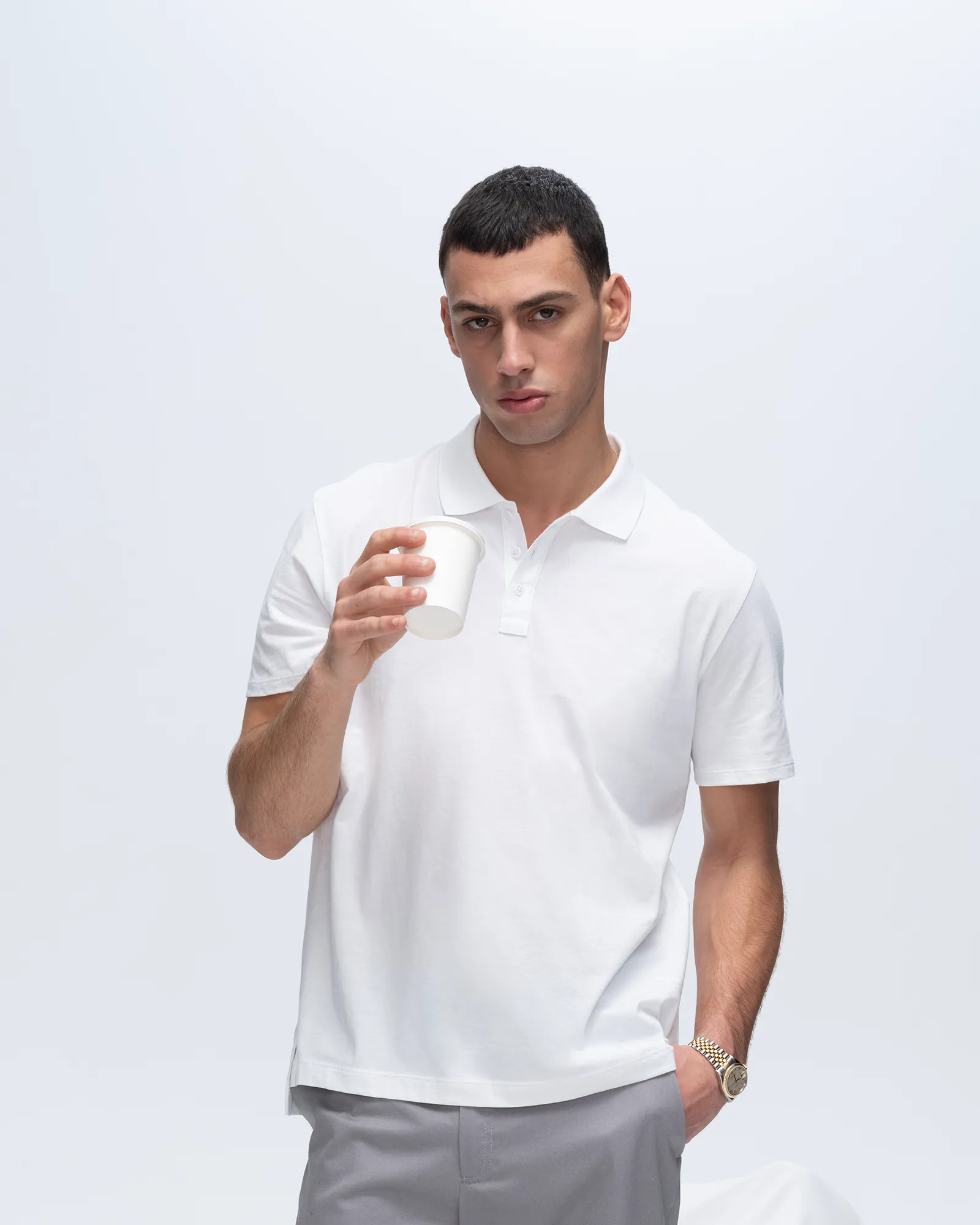 Classic Jersey Polo - White scene ready