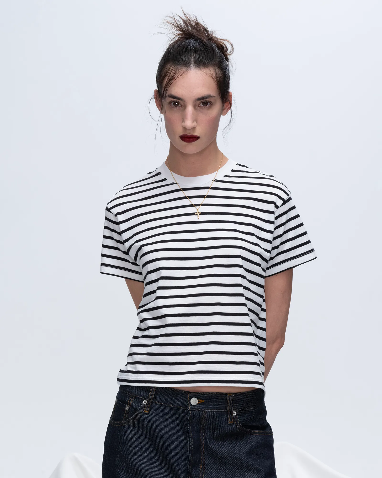 Classic Jersey Short Sleeve Boy Tee - Black/ White Stripe soft texture