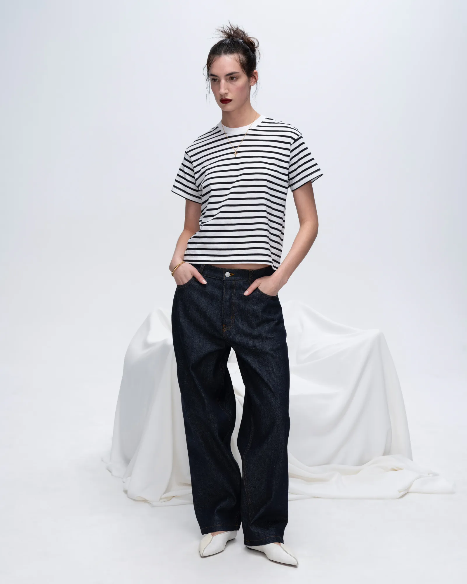 Classic Jersey Short Sleeve Boy Tee - Black/ White Stripe freedom mode