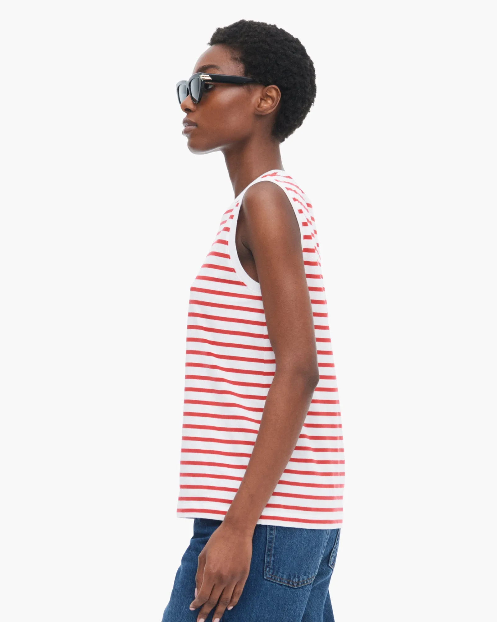Classic Jersey Sleeveless Boy Tee - White/ Cardinal Red calm chic