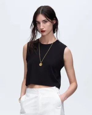 Classic Jersey Sleeveless Cropped Muscle Tee - Black feel soft
