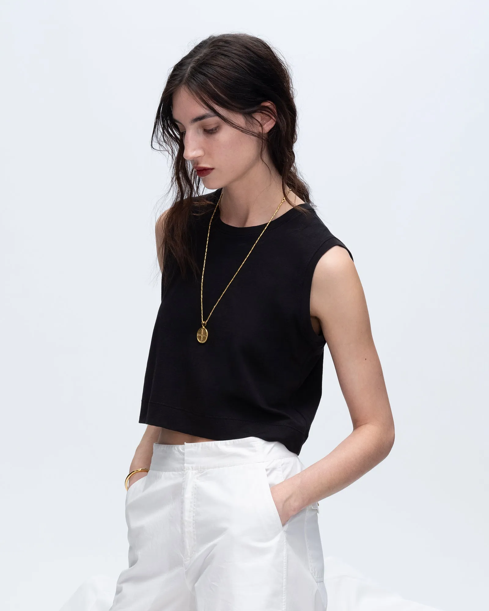 Classic Jersey Sleeveless Cropped Muscle Tee - Black soft stretch