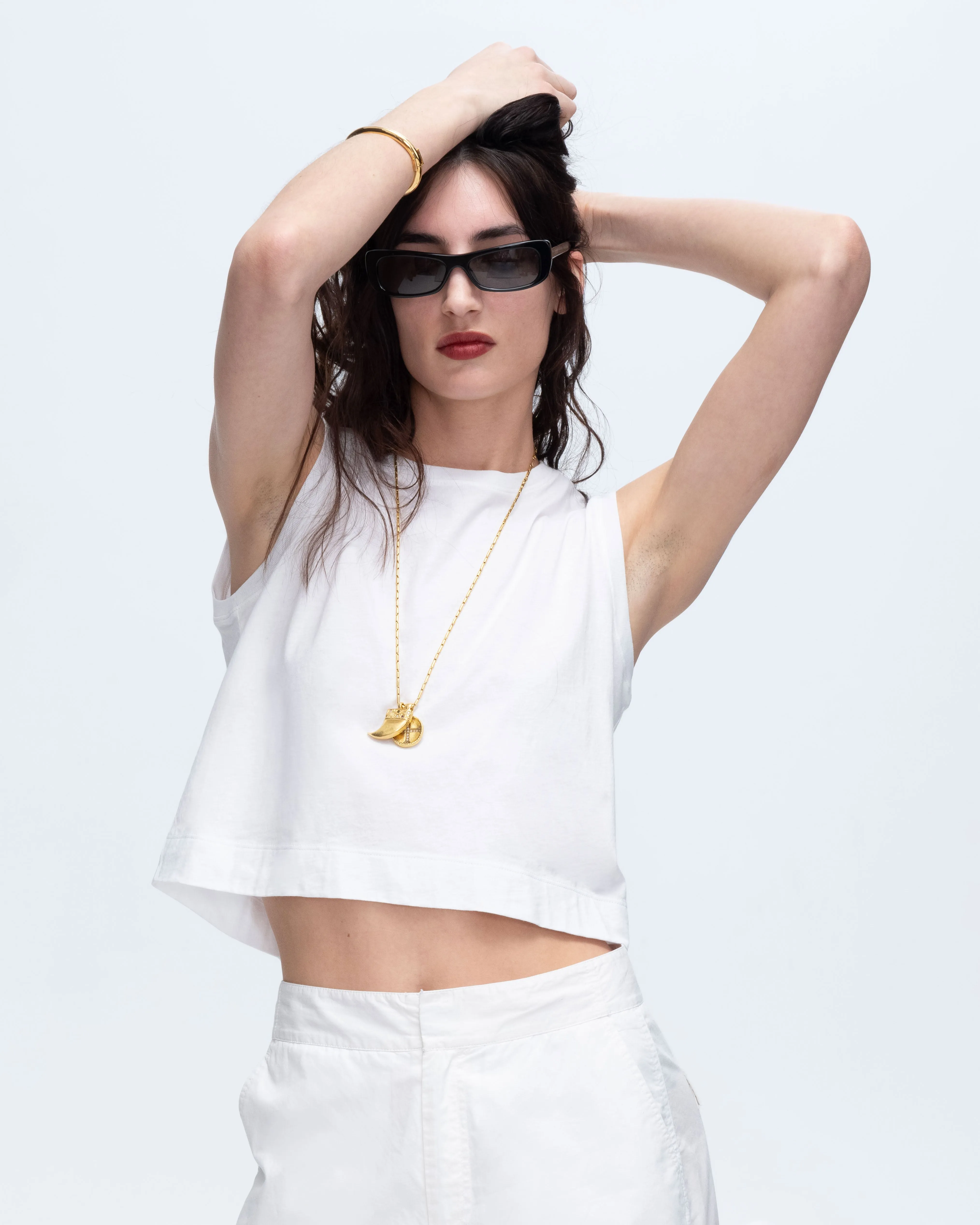 Classic Jersey Sleeveless Cropped Muscle Tee - White fitted tone