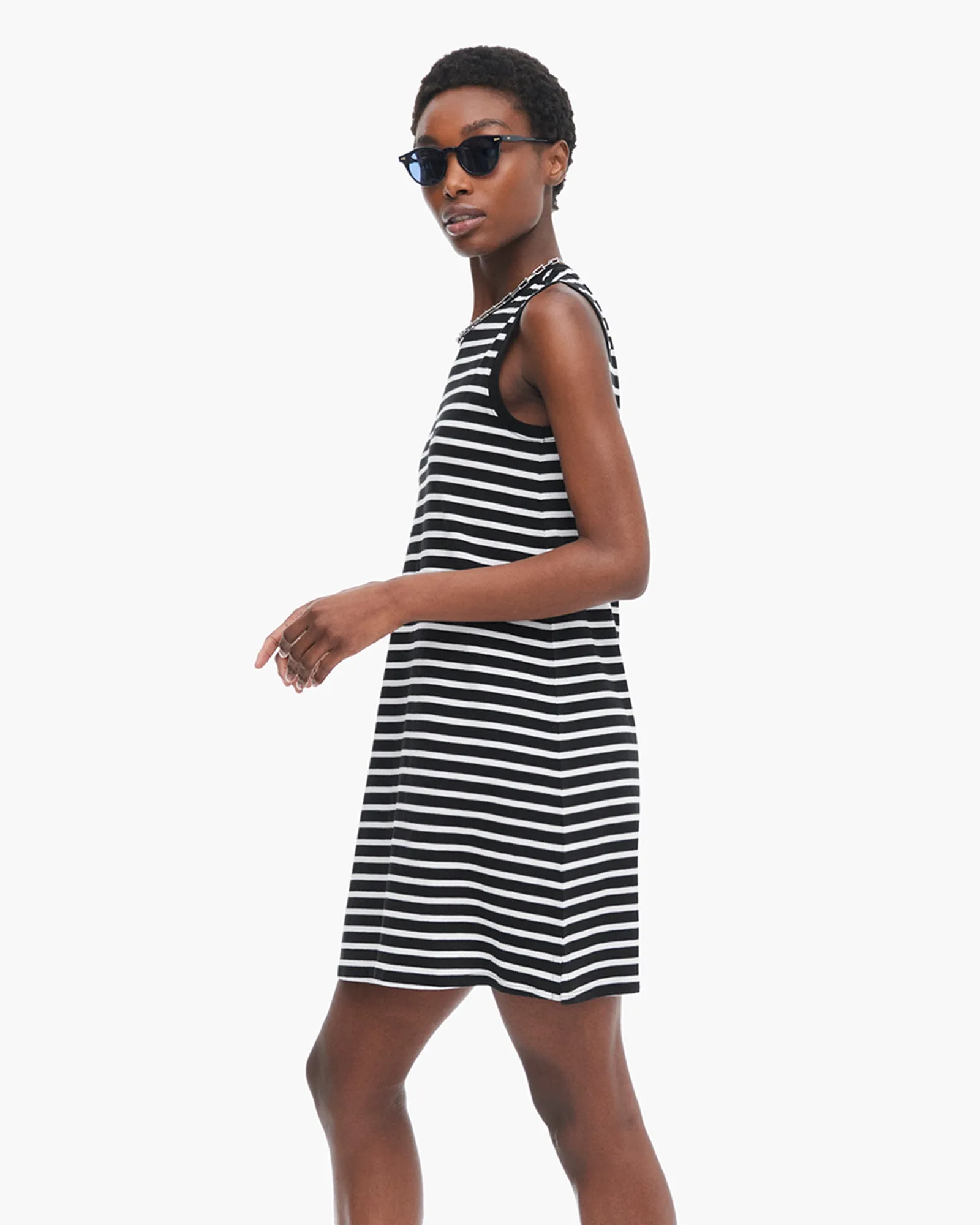 Classic Jersey Sleeveless Dress - Black-White youthful vibe