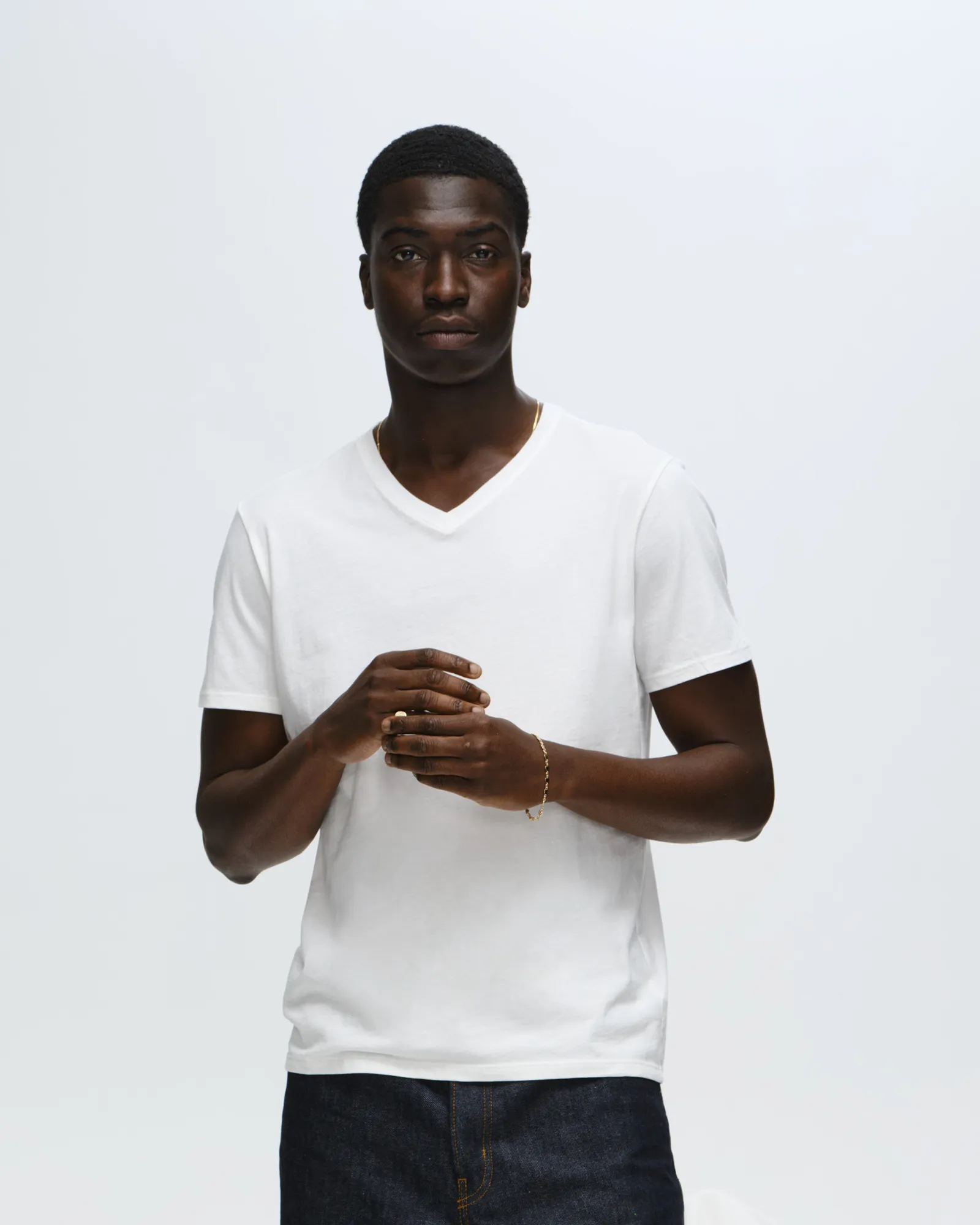 Classic Jersey V-Neck Tee - White smooth stretch