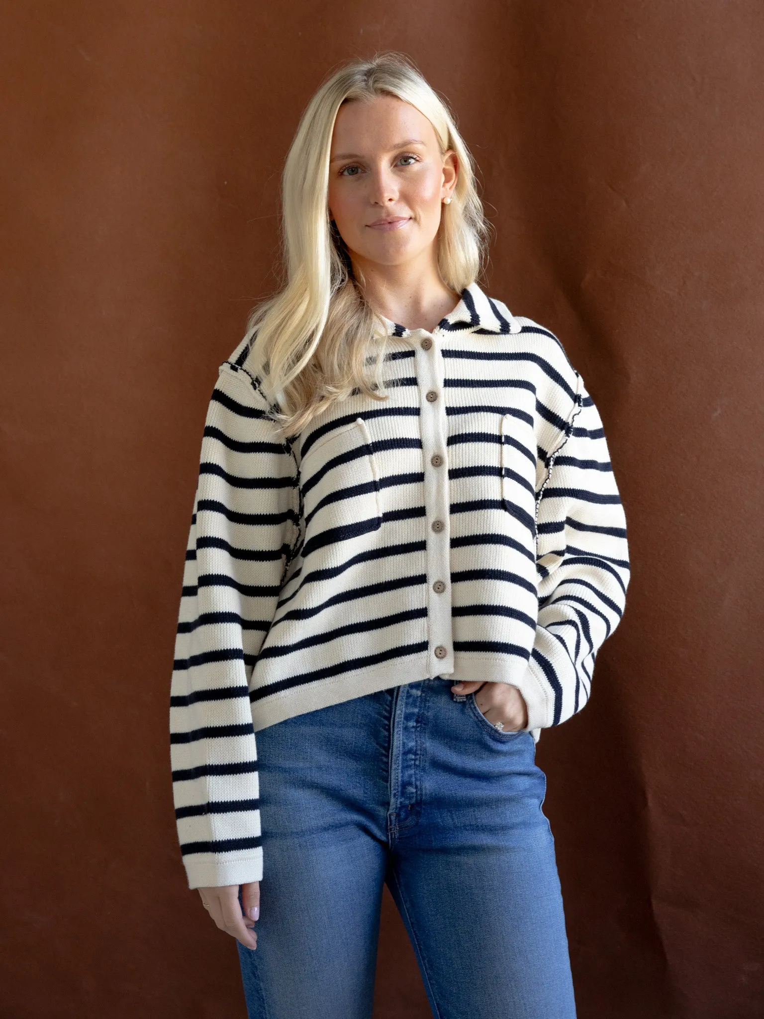 Collared Stripe Cardigan Daily Essential