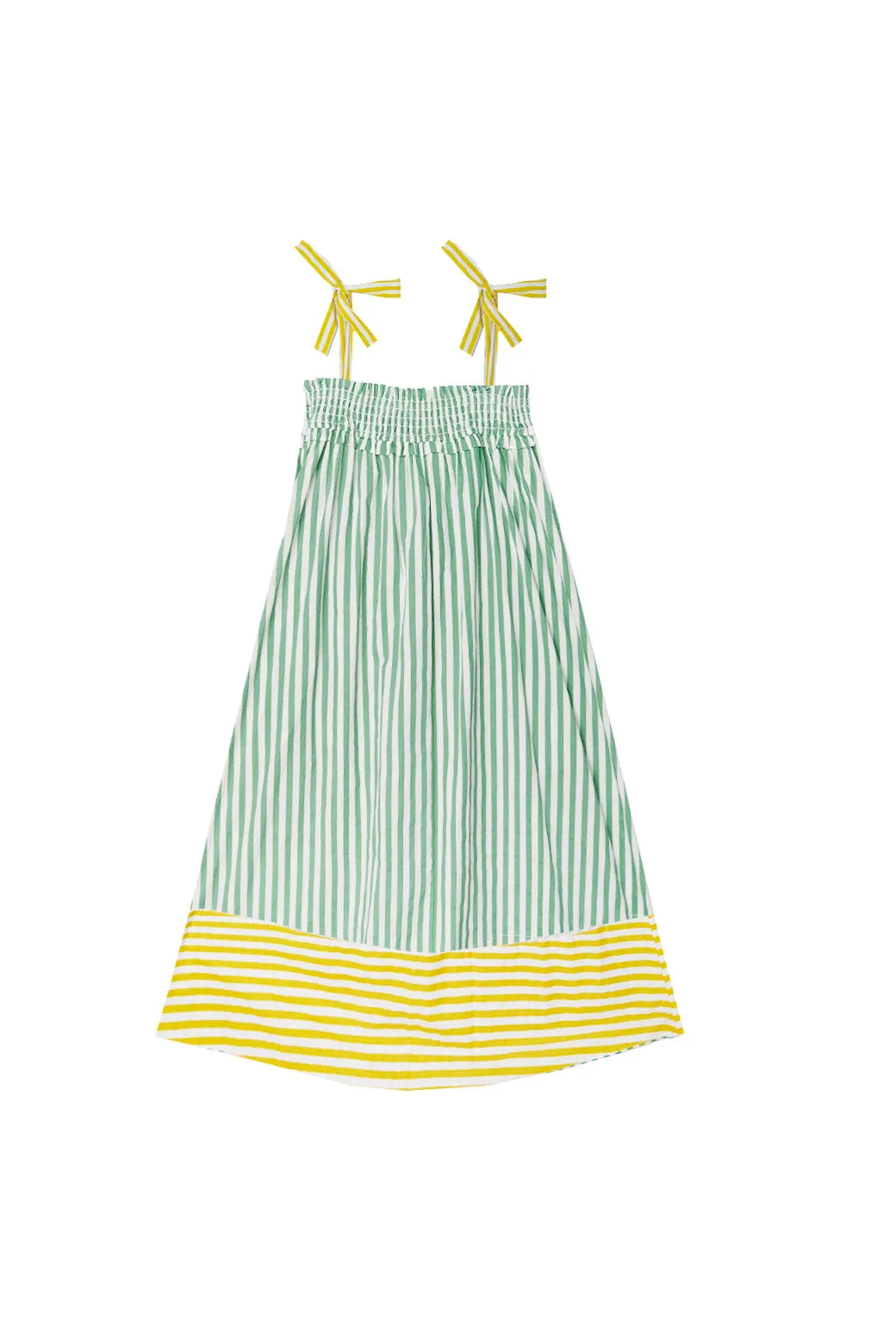 Contrast Tie Top MIDI Dress - Green & Yellow playful vibe