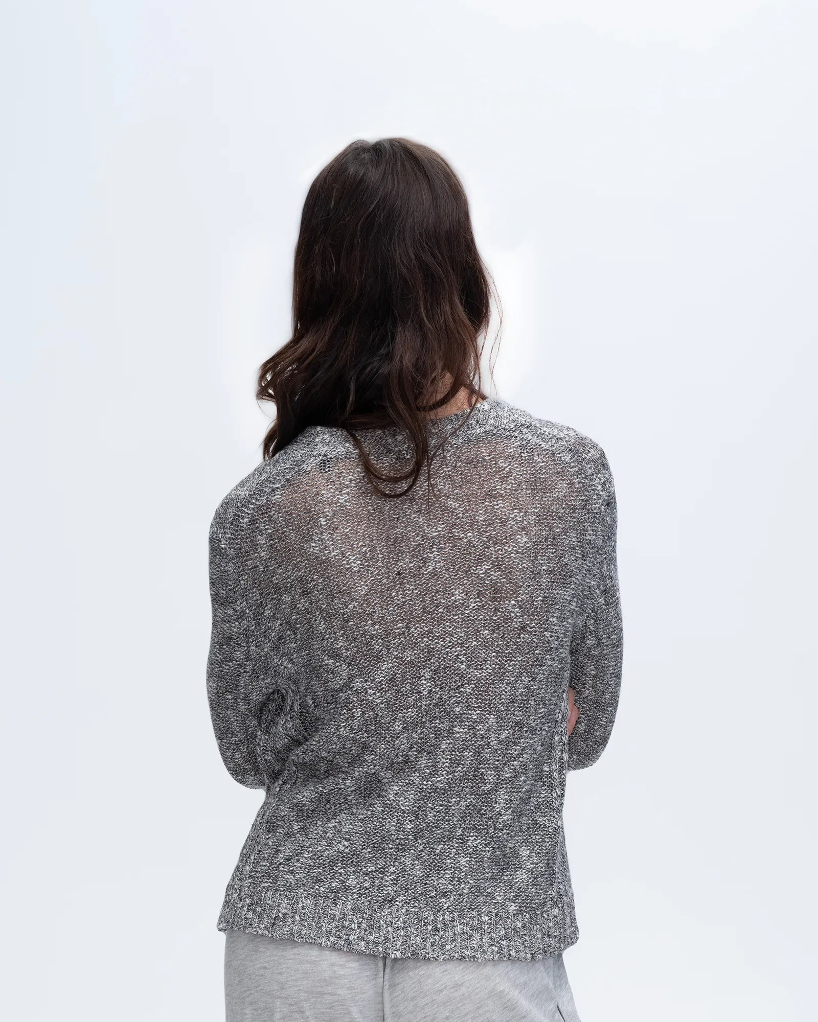 Cotton Blend Rib Detail Cardigan - Black Marl Style Tone