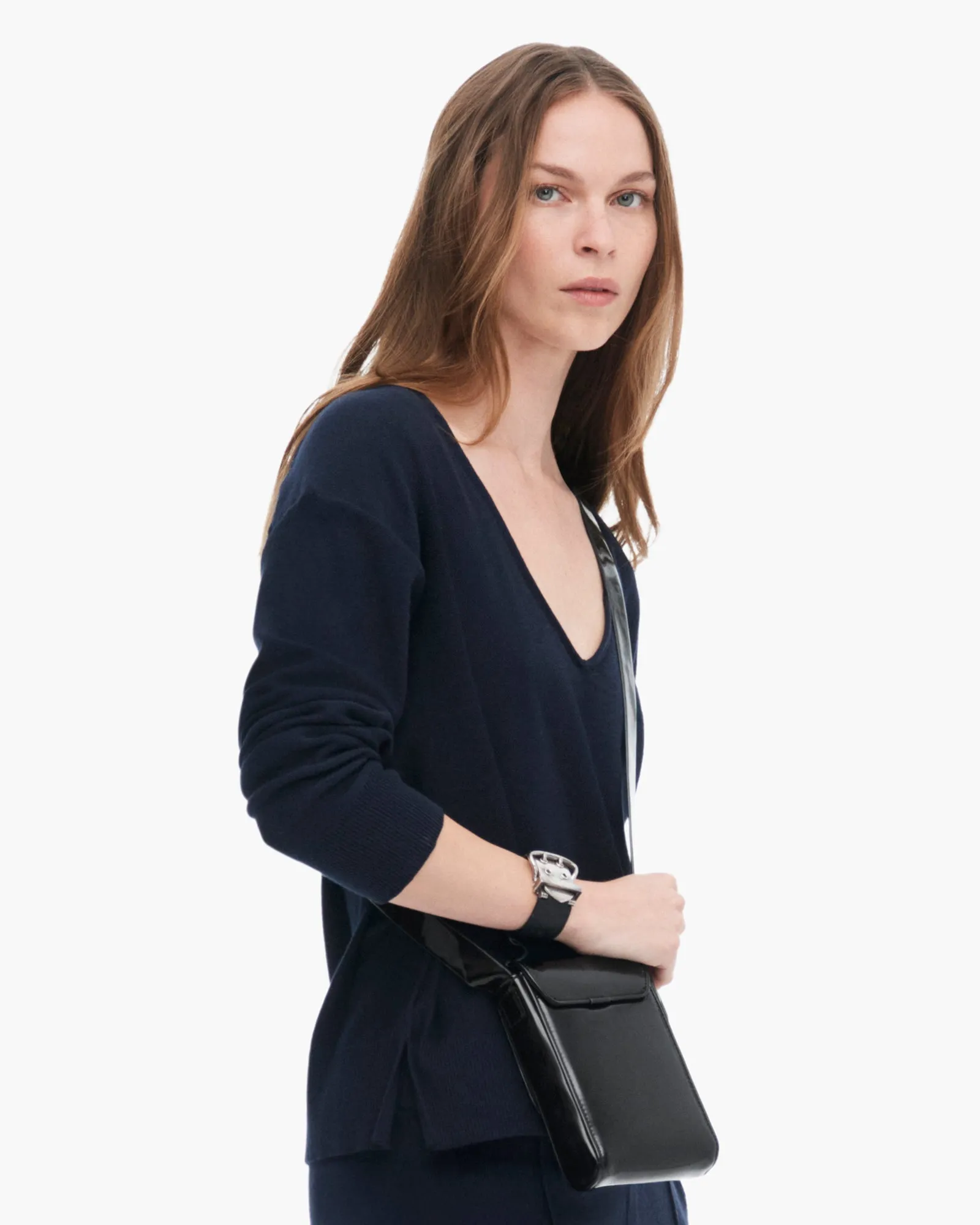 Cotton Cashmere Boxy V-Neck Sweater - Dark Navy Layer Wear