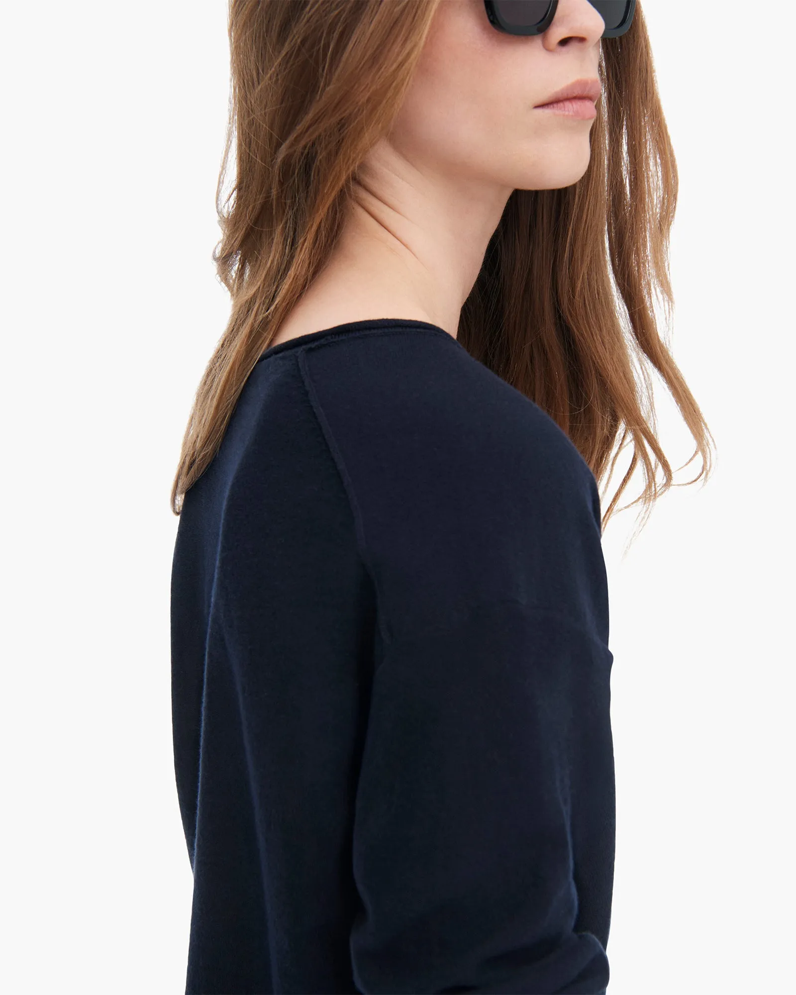 Cotton Cashmere Boxy V-Neck Sweater - Dark Navy Sleek Layer