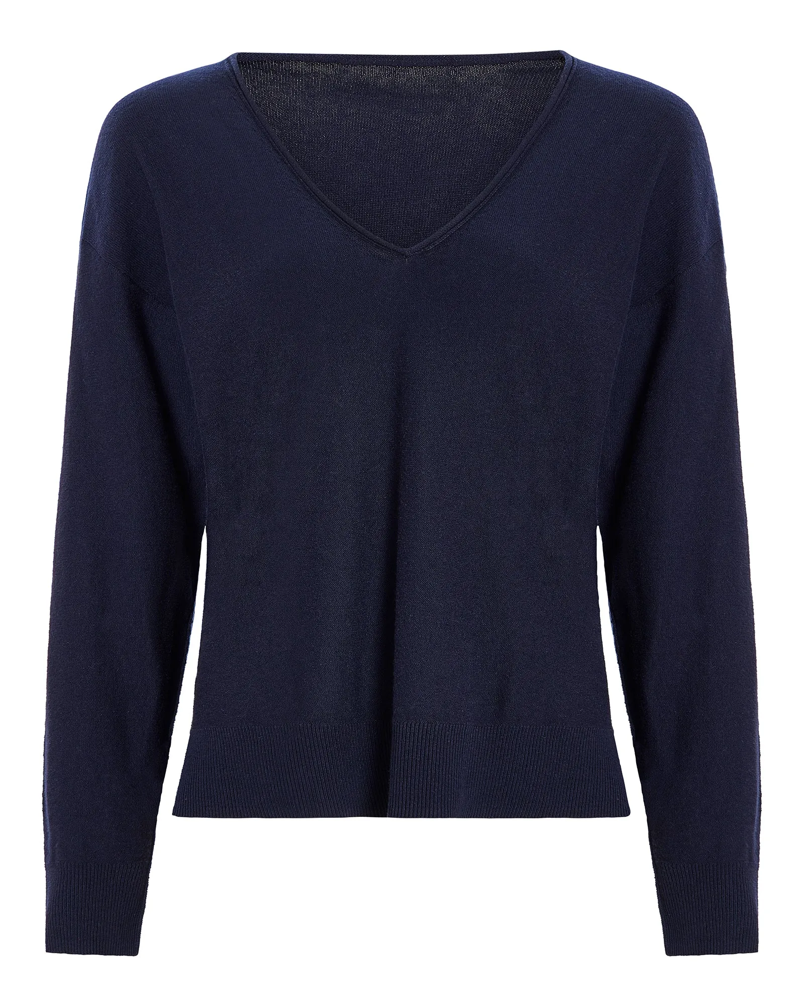 Cotton Cashmere Boxy V-Neck Sweater - Dark Navy Wander Style