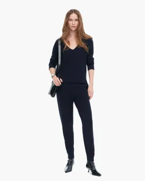 Cotton Cashmere Boxy V-Neck Sweater - Dark Navy Sky Blue