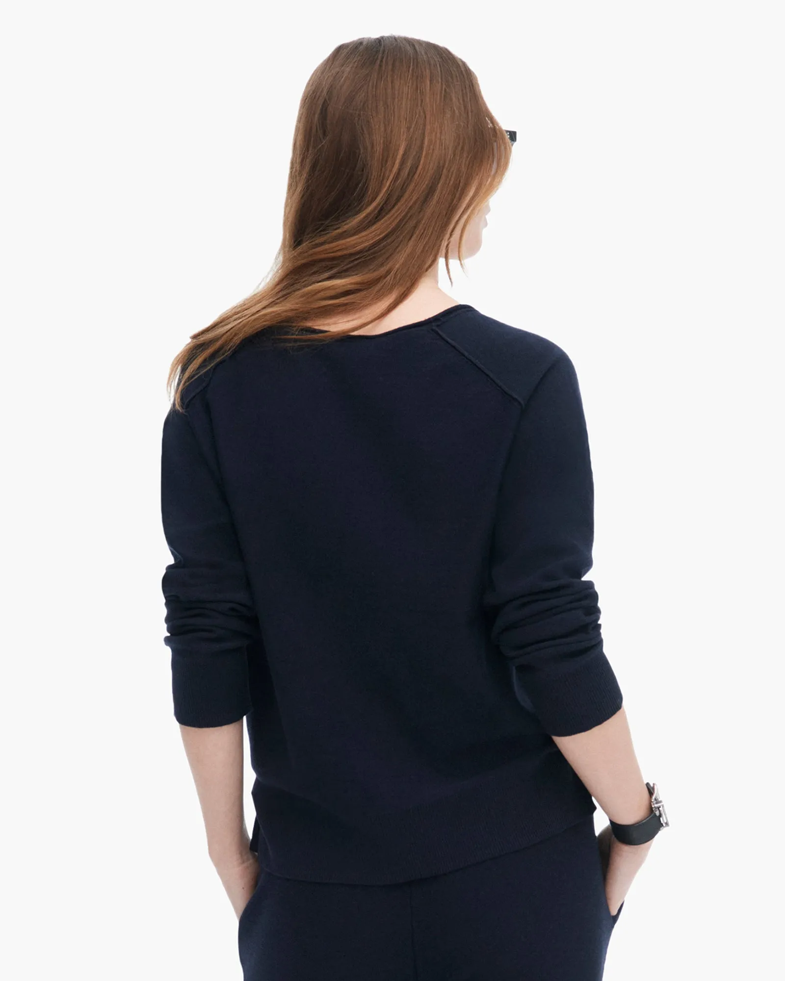 Cotton Cashmere Boxy V-Neck Sweater - Dark Navy Simple Fit