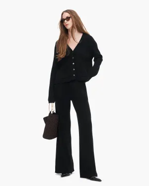 Cotton Cashmere Ribbed Long Sleeve Cardigan - Black Winter Flow