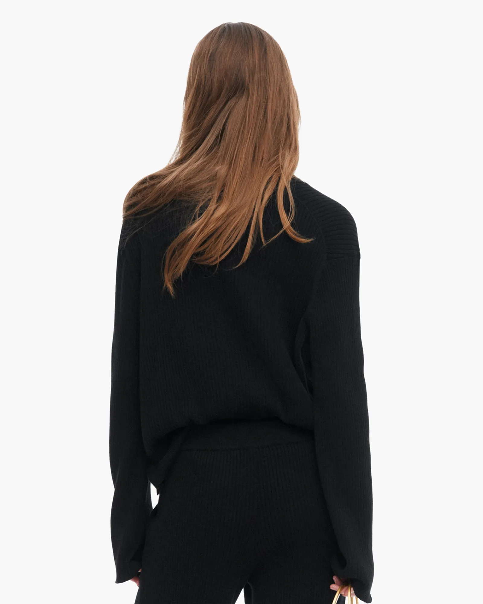 Cotton Cashmere Ribbed Long Sleeve Cardigan - Black Fashion Calm