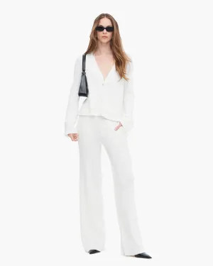 Cotton Cashmere Ribbed Long Sleeve Cardigan - White Cozy Fit