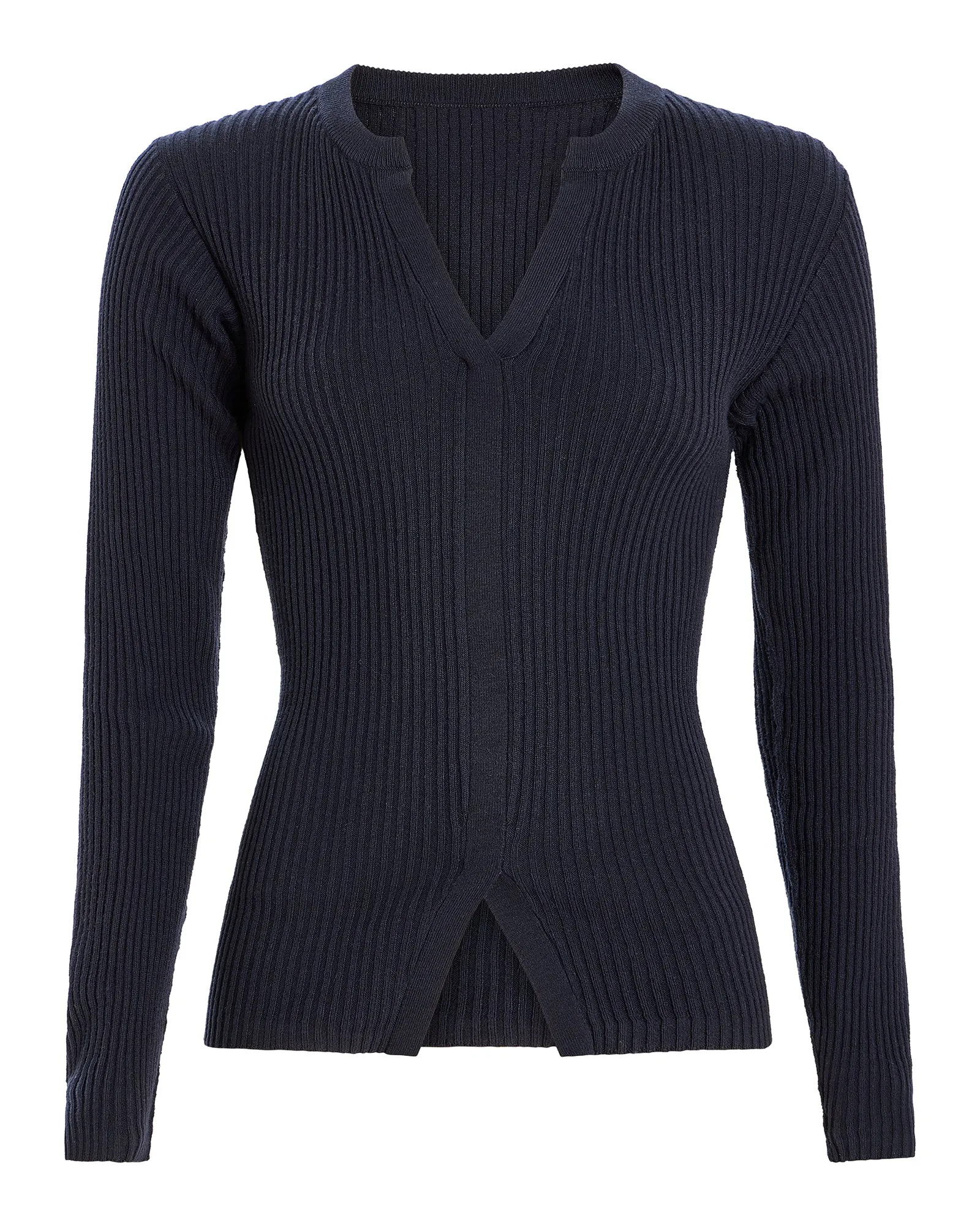 Cotton Cashmere Ribbed Trumploy Cardigan - Dark Navy City Layer