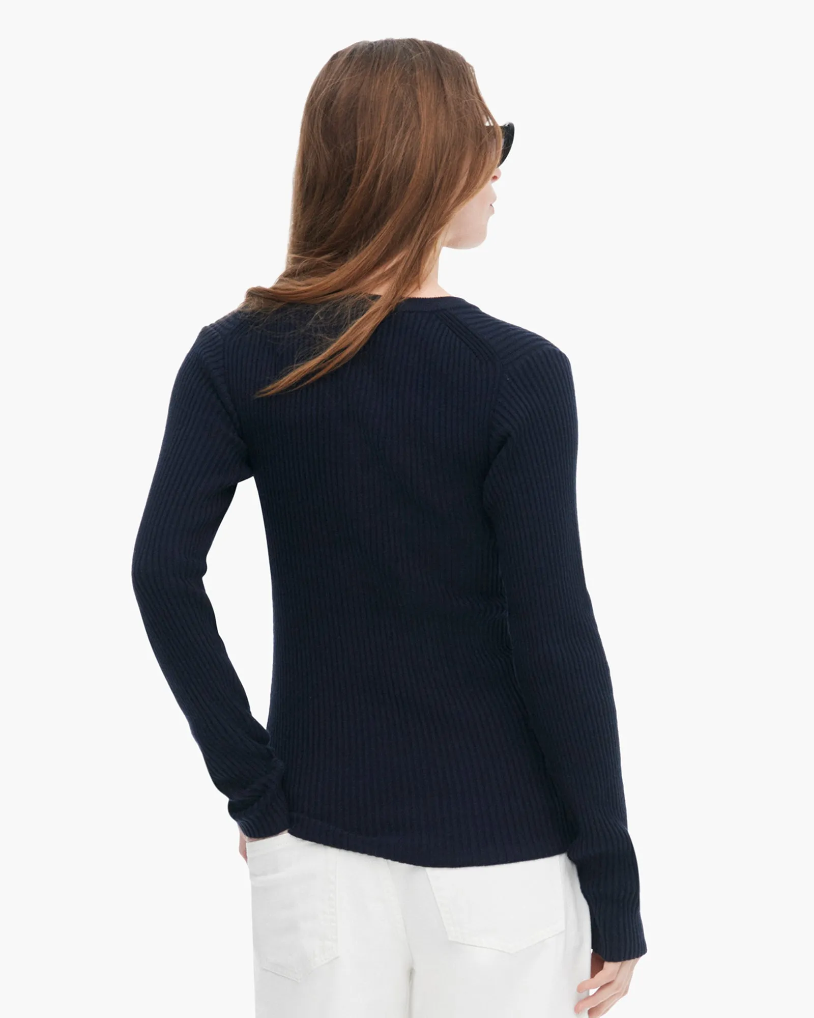 Cotton Cashmere Ribbed Trumploy Cardigan - Dark Navy Cozy Feel